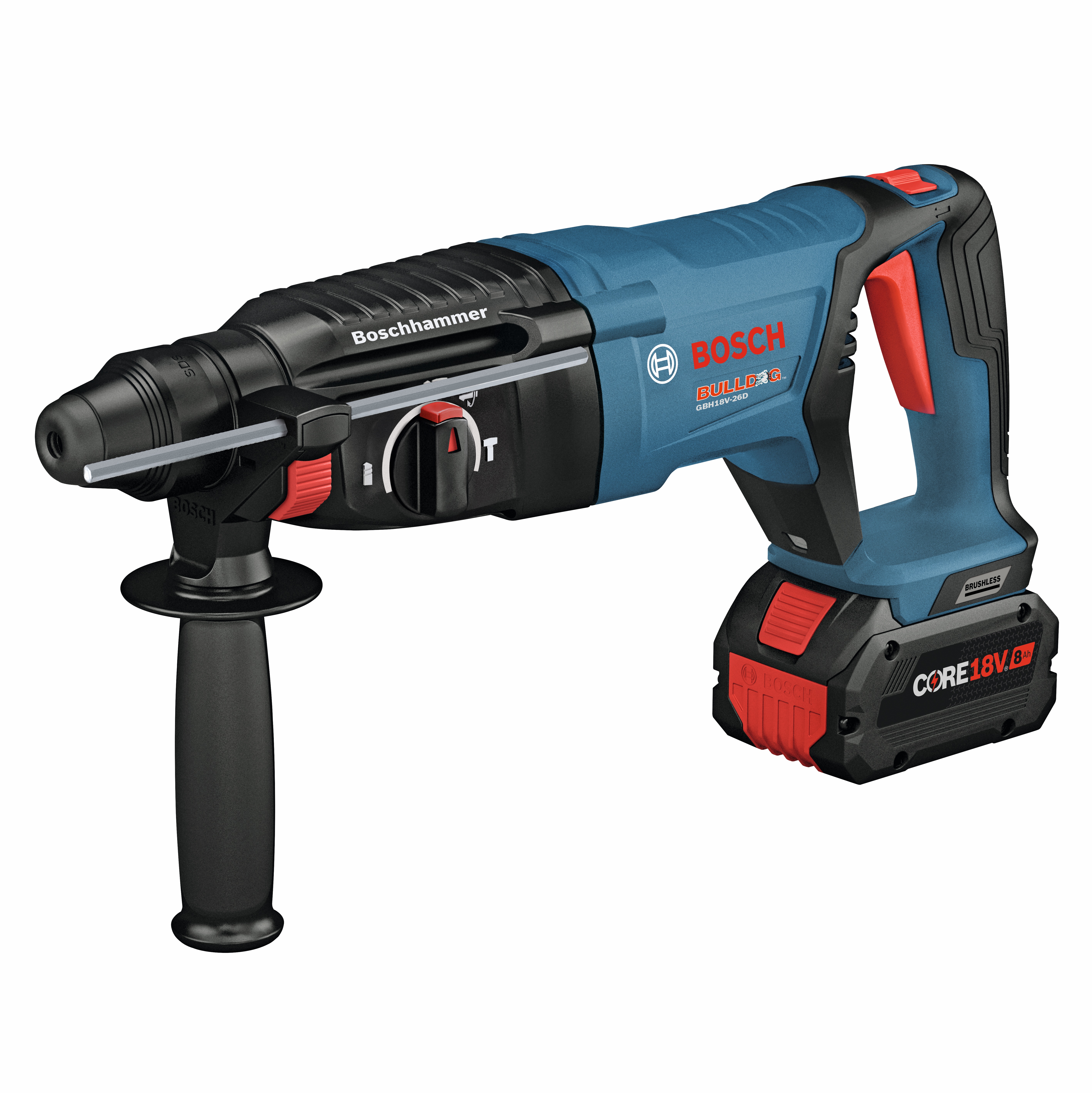 White Cap Bosch 18V 1 SDS Plus Bulldog Brushless D Handle Rotary Hammer Kit W 2 8.0 Ah Core 18V Batteries