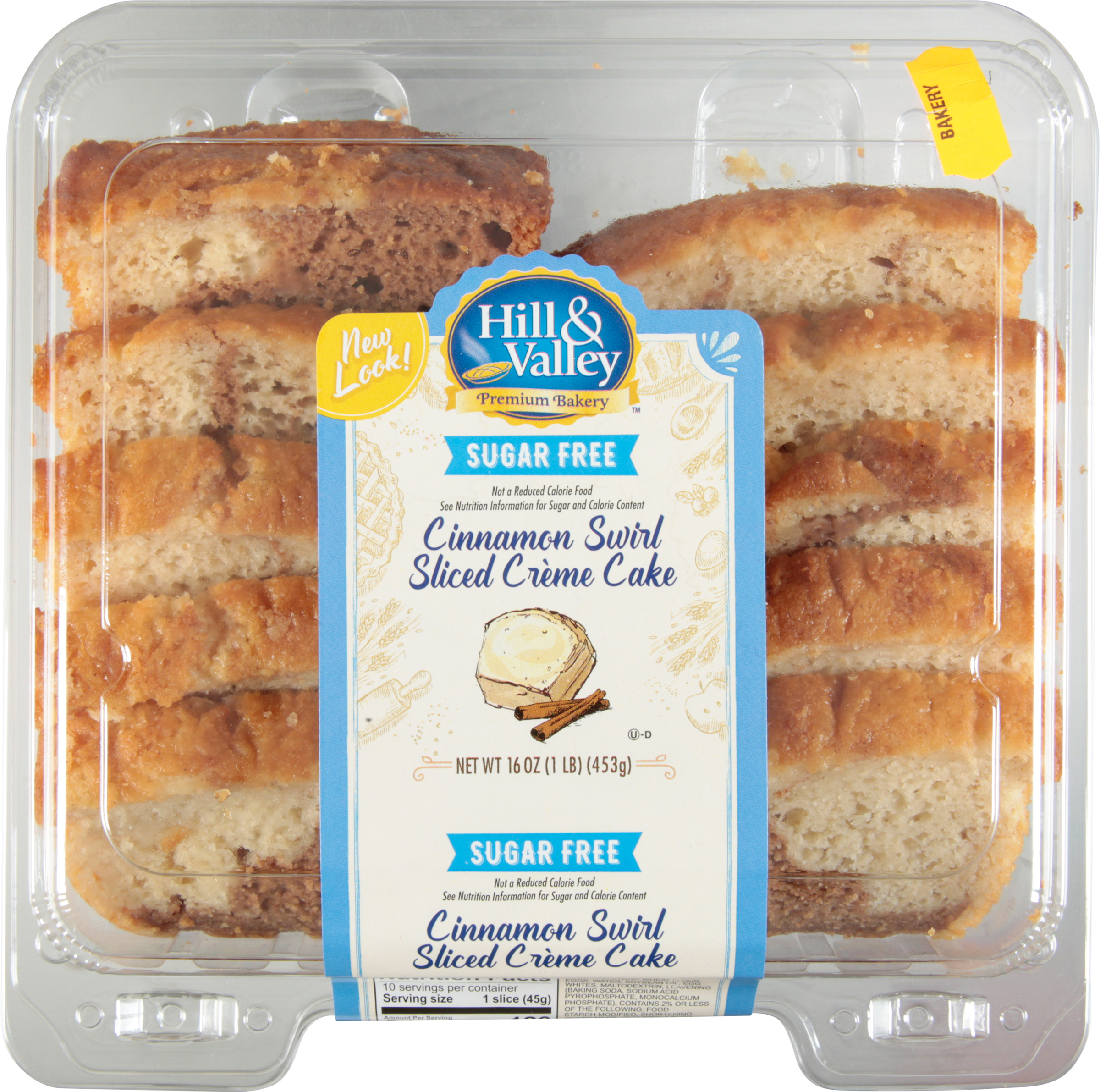 Creme Cake, Sugar Free, Cinnamon Swirl, Sliced