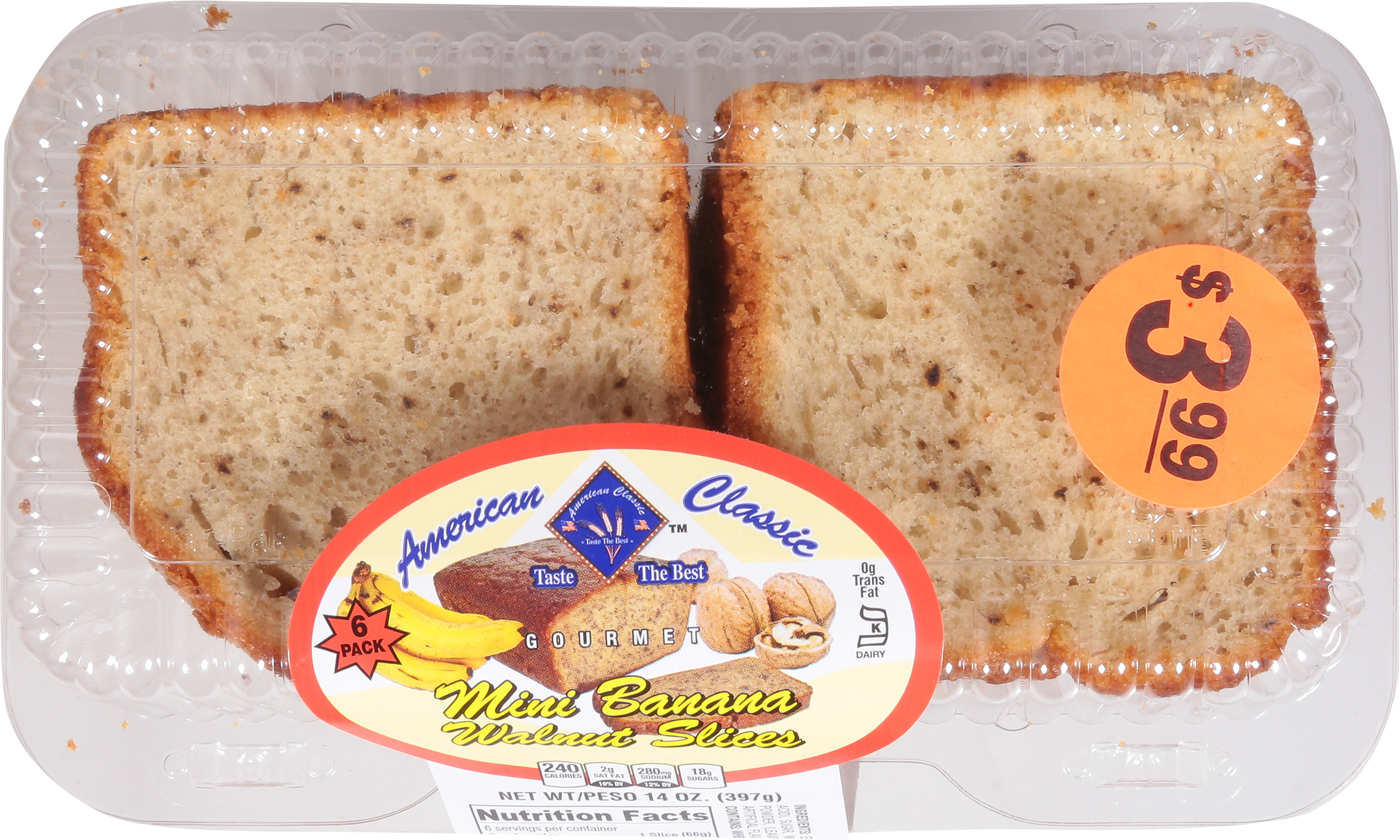 Cake, Mini, Slices, Banana Walnut, 6 Pack