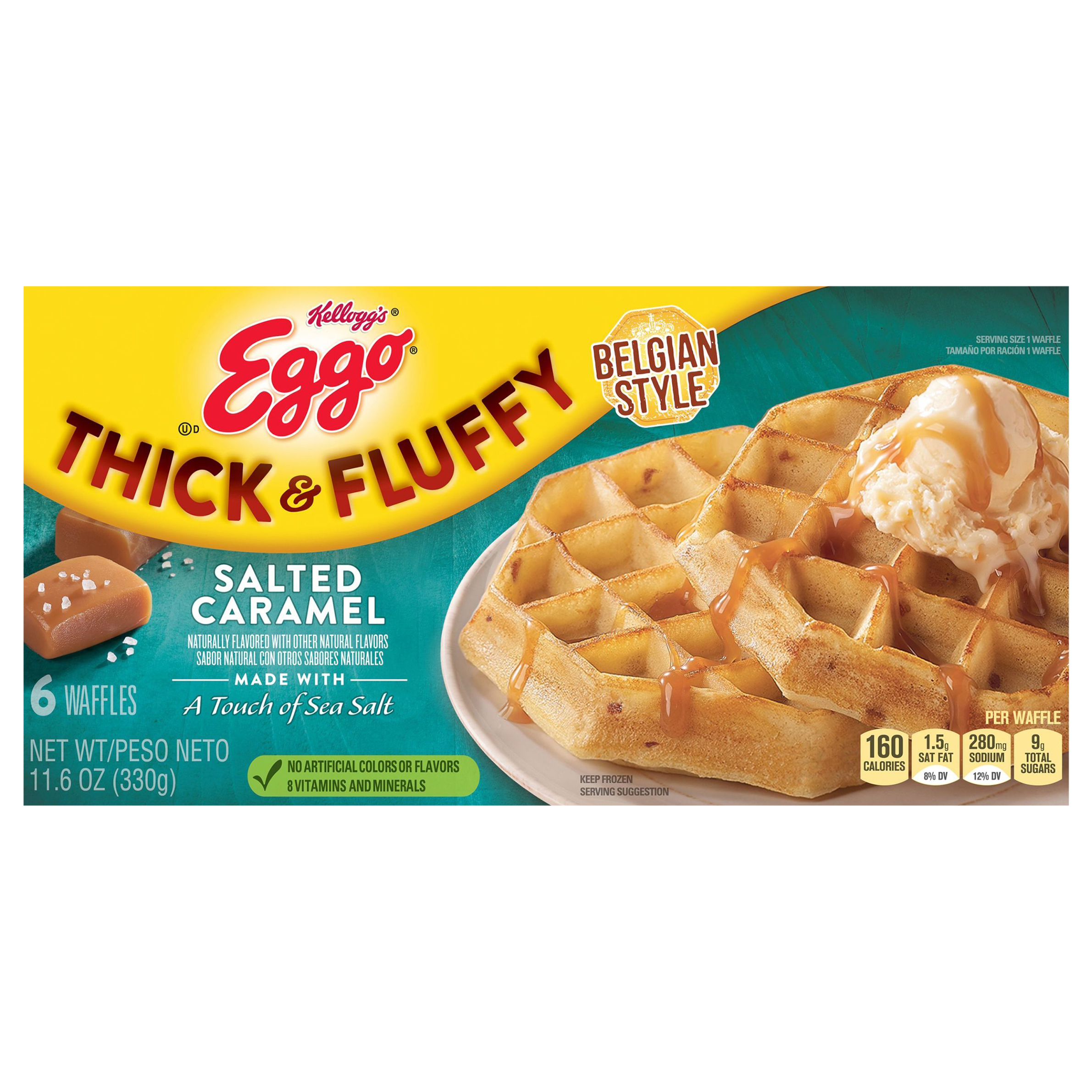 Waffles, Salted Caramel, Belgian Style, Thick & Fluffy