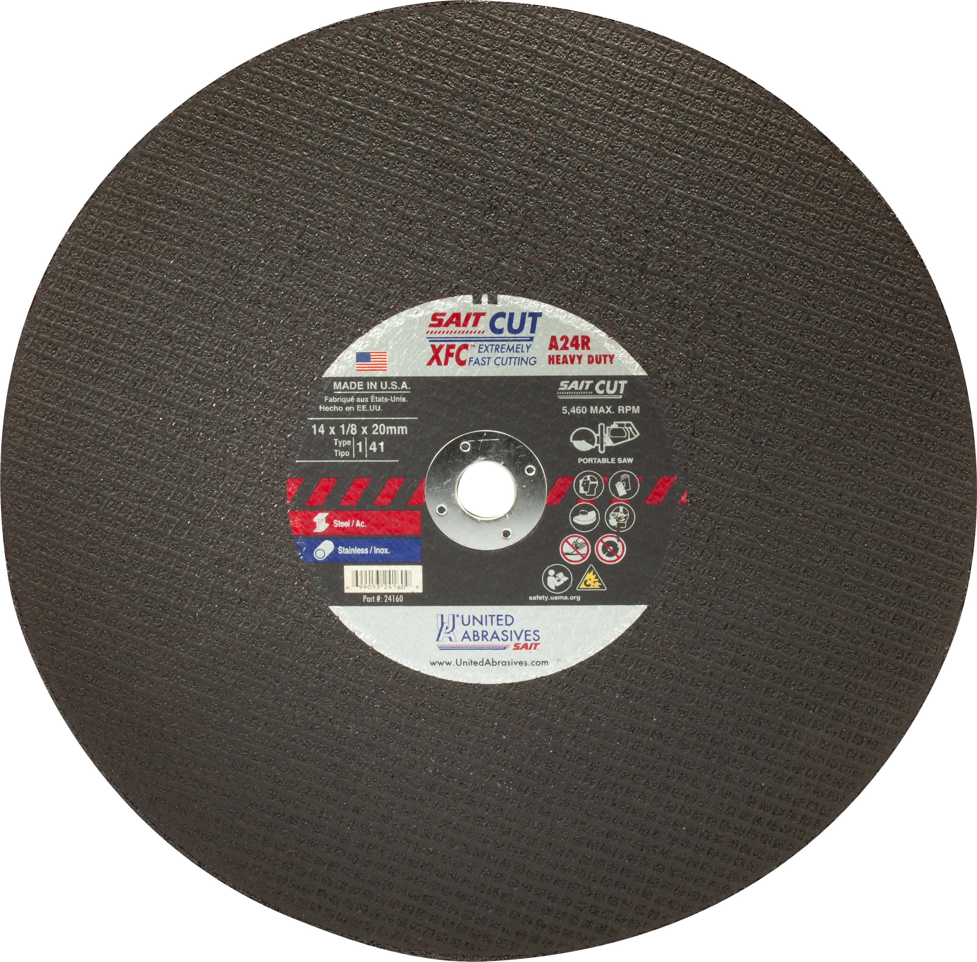 United Abrasives SAIT 14" x 20mm Metal Extremely Fast Cut Cut-Off Wheel