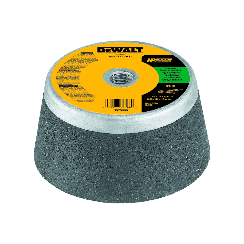 DeWalt DW4961 4 inch x 2 inch x 5/8 inch -11 Concrete/Masonry Grinding Steel Cup Wheel