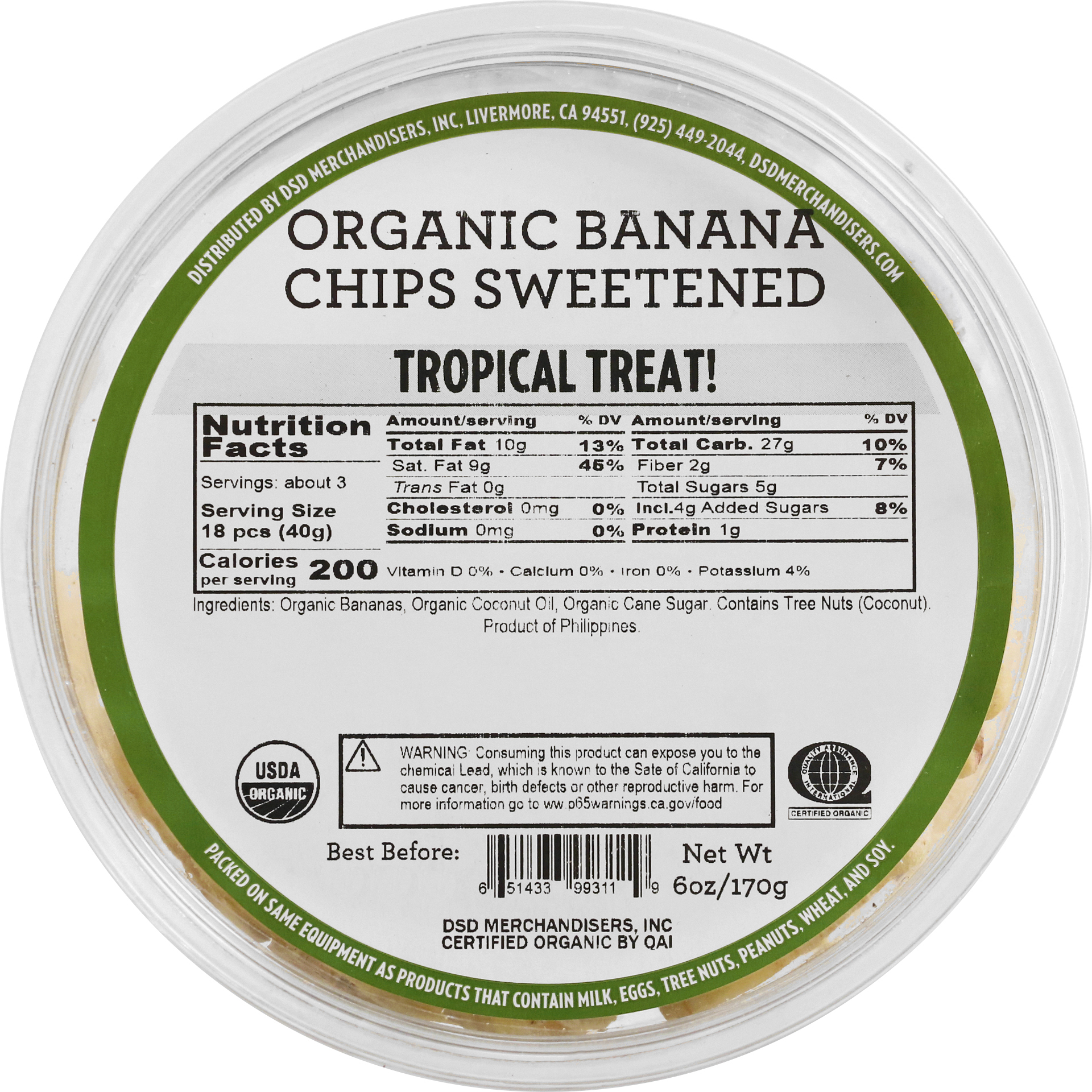 Banana Chips, Organic, Sweetened
