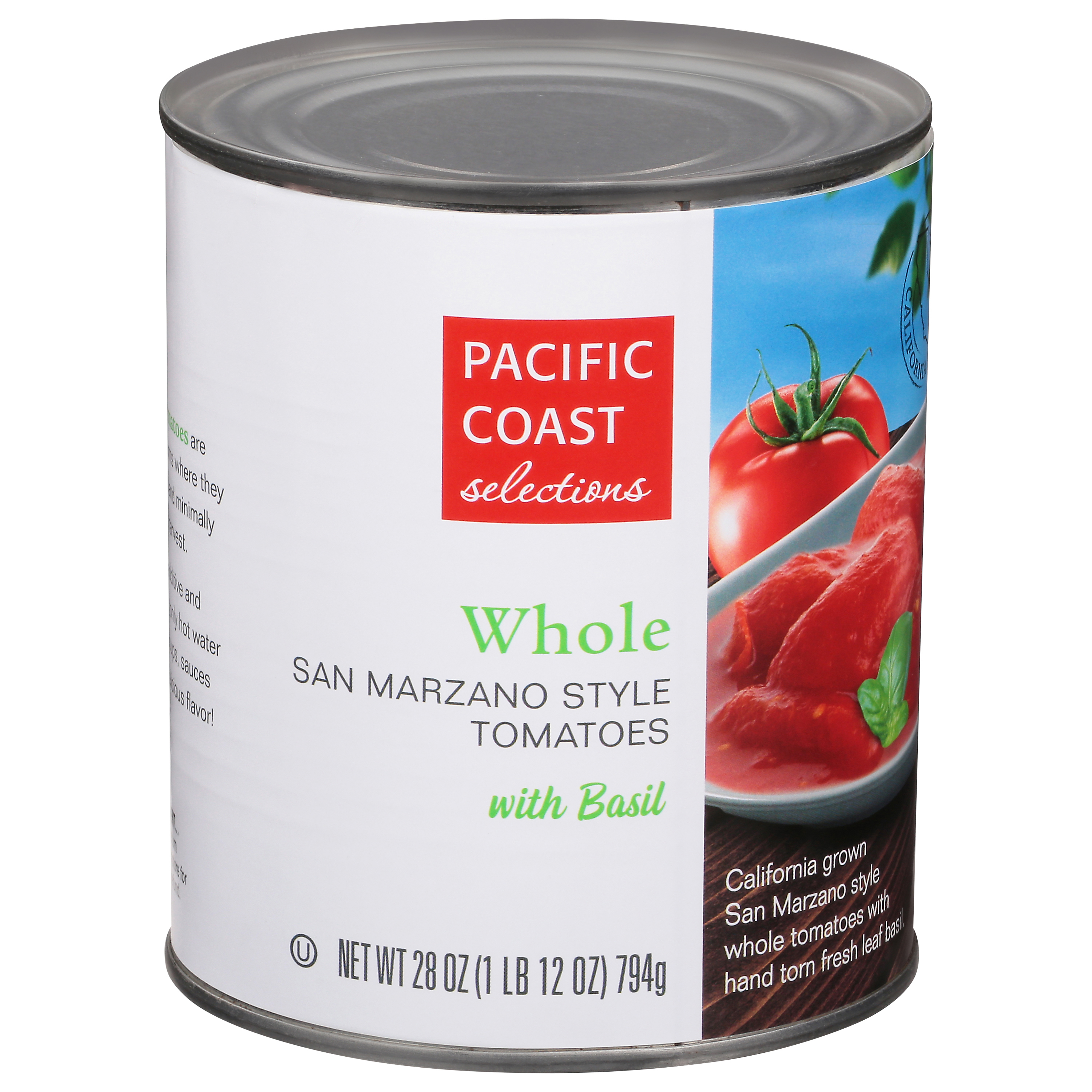 Pacific Coast Selections San Marzano Style Whole Tomatoes With Basil 28 Oz