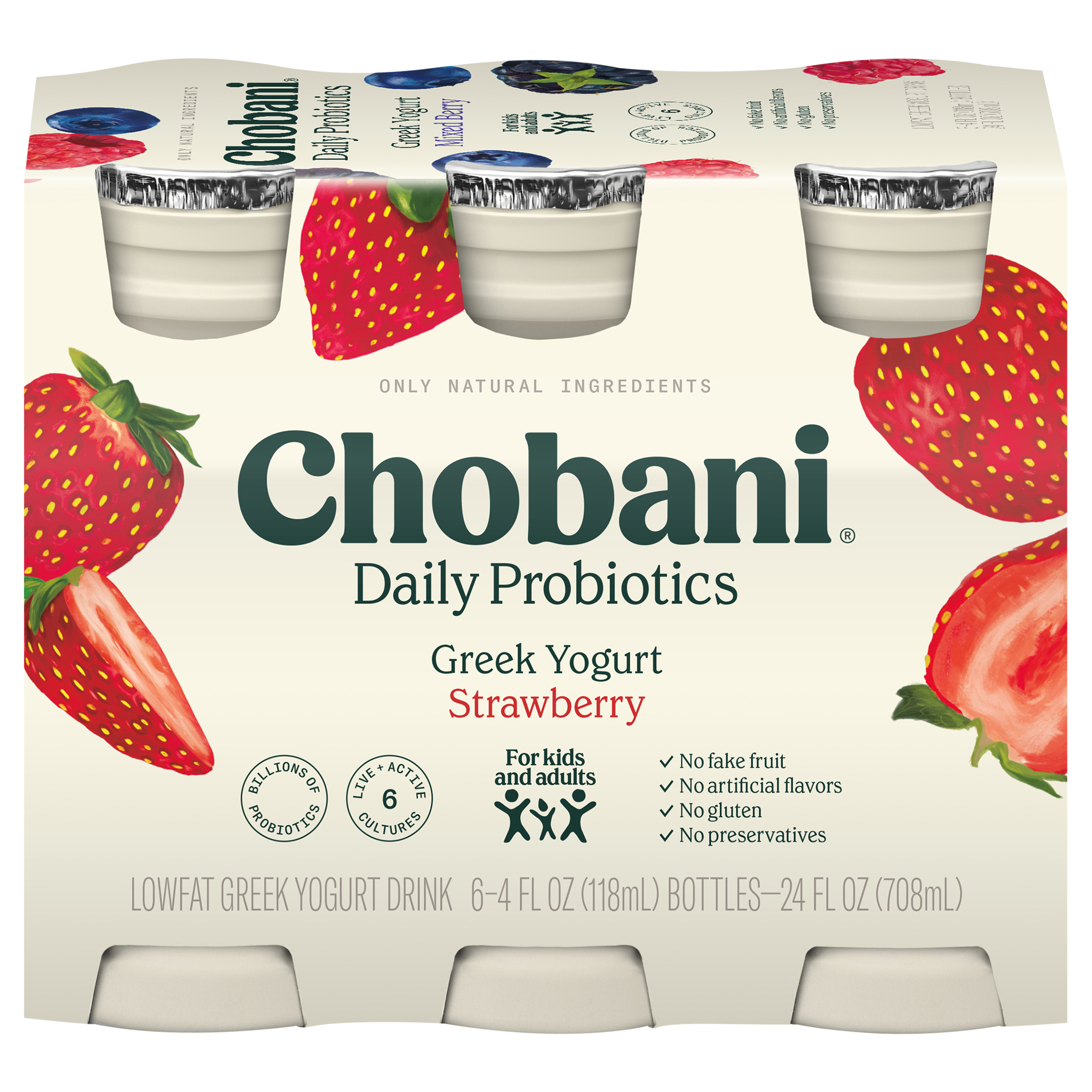 Yogurt Drink, Lowfat, Greek, Strawberry, Daily Probiotics