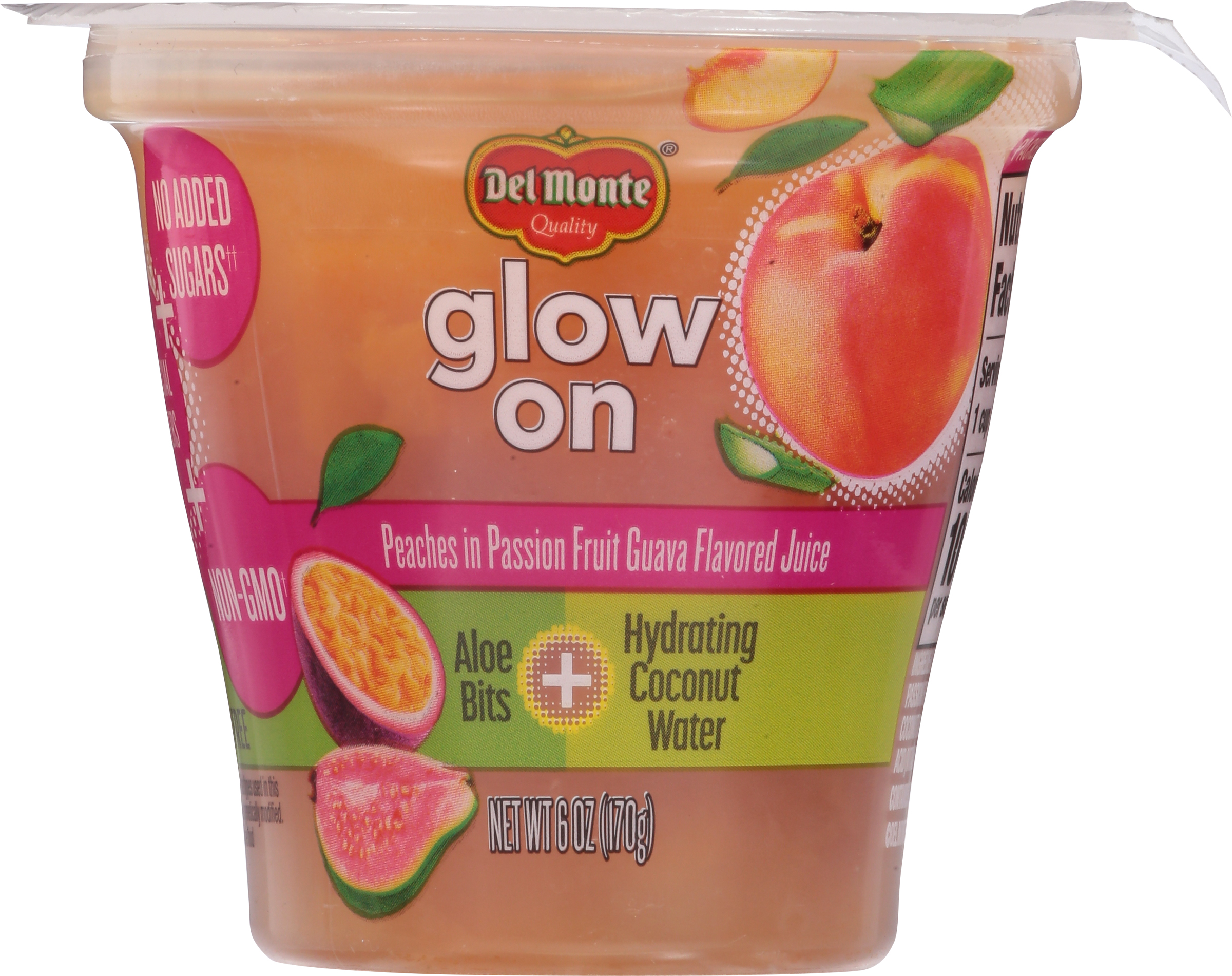 Peaches, in Passion Fruit Guava Flavored Juice, Glow On