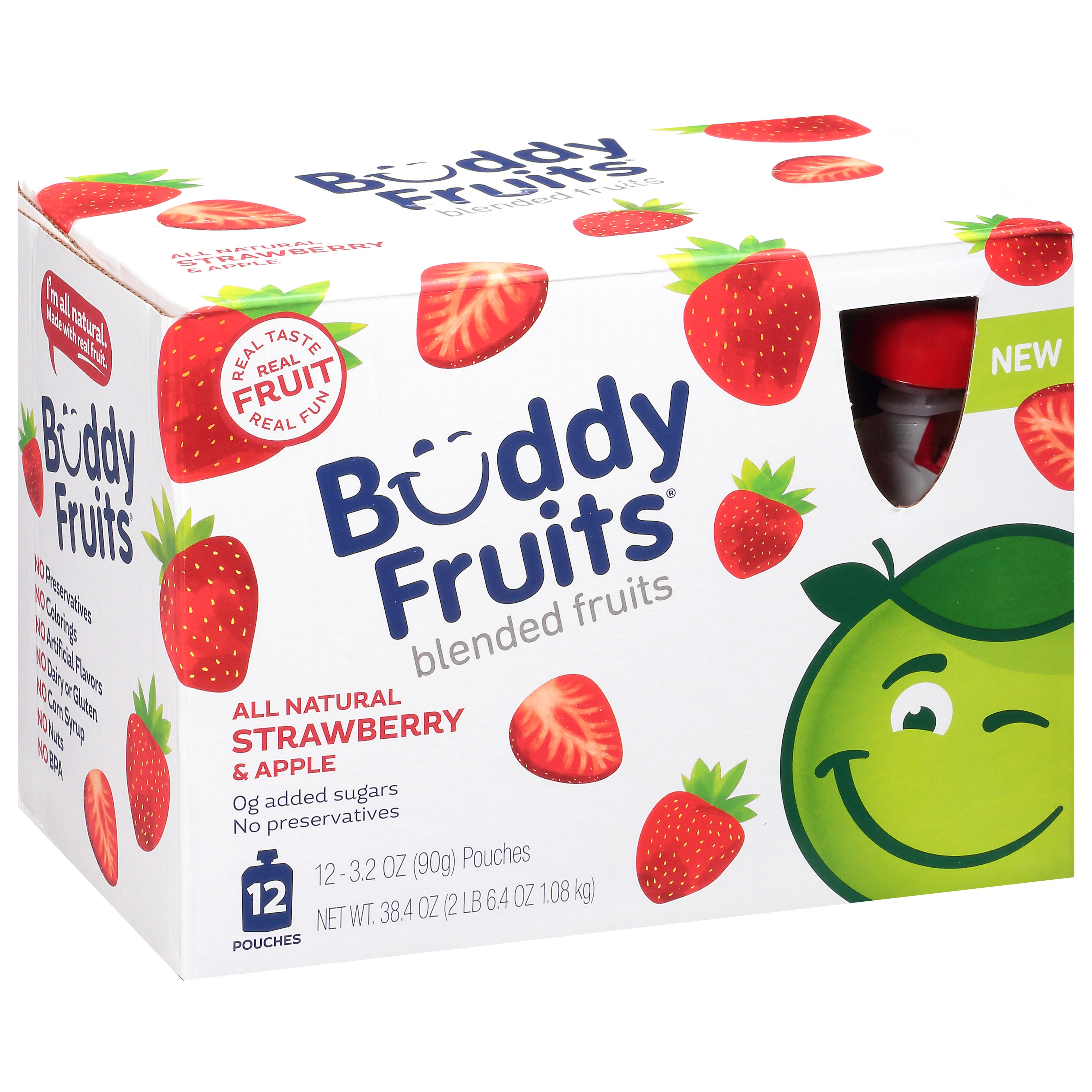 Buddy Fruits Strawberry & Apple Blended Fruits 12-3.2 Oz Pouches