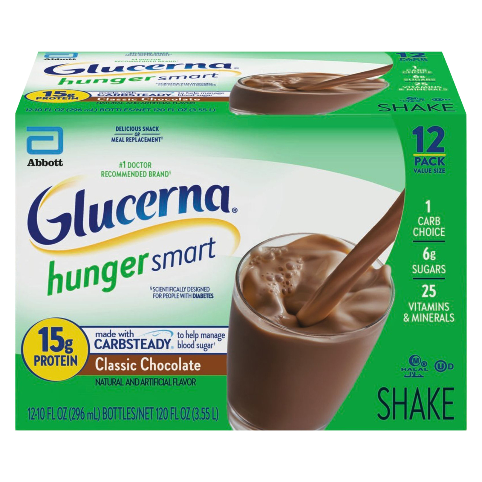 Glucerna Hunger Smart 12 Pack Classic Chocolate Shake Value Size Bottle 12 Ea