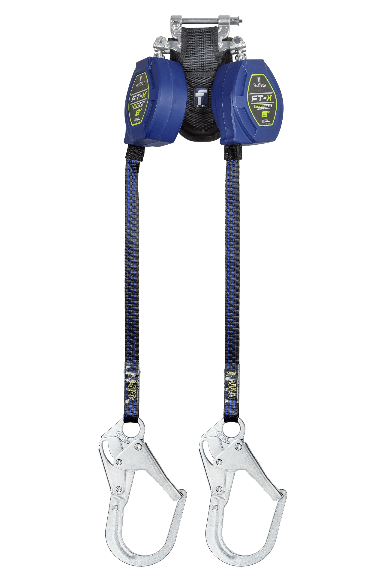 FallTech FT-X EdgeCore 8' Class 2 Twin-Leg Leading Edge Personal SRL-P with Steel Rebar Hooks and SpeedLink