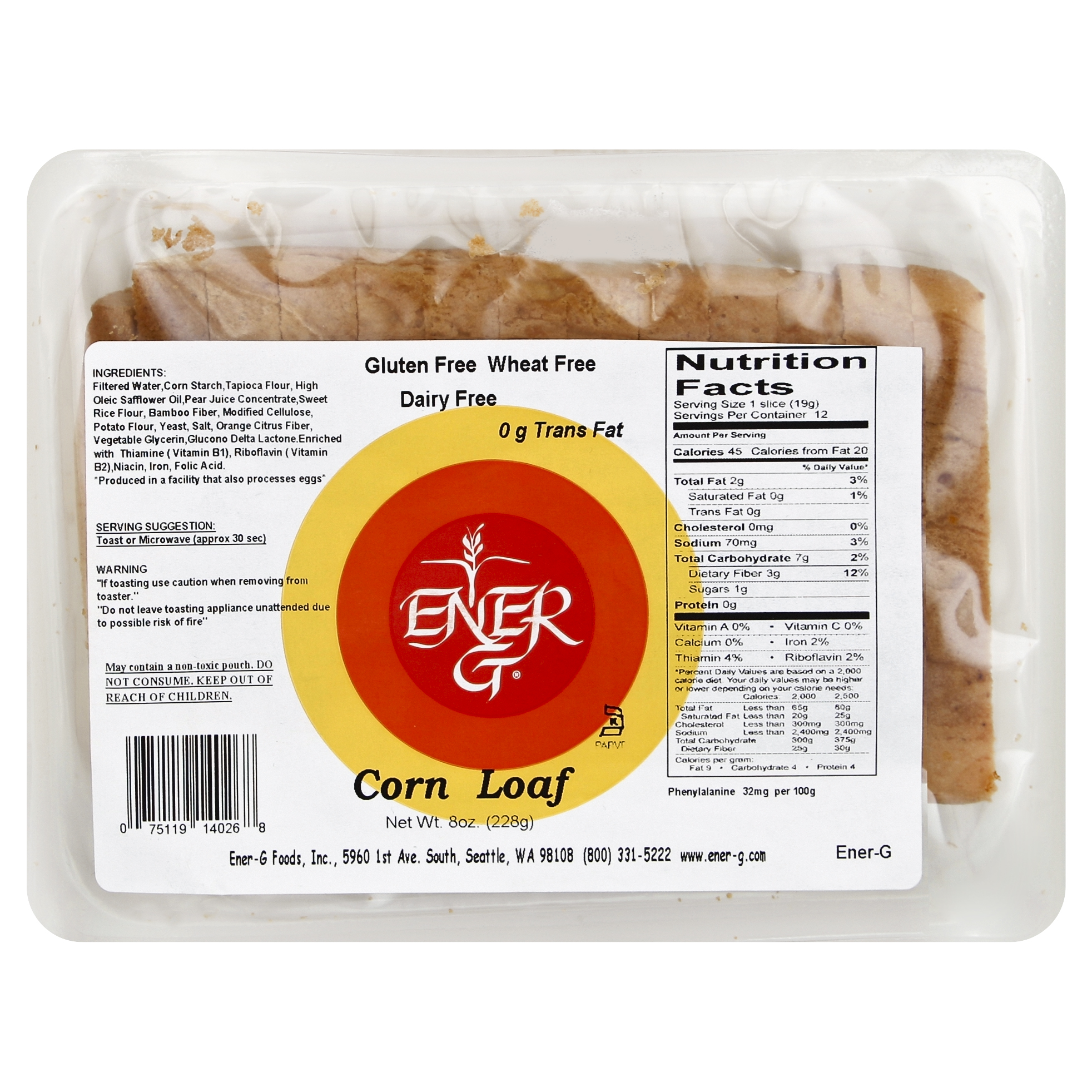 Ener-g Corn Loaf 8 Oz