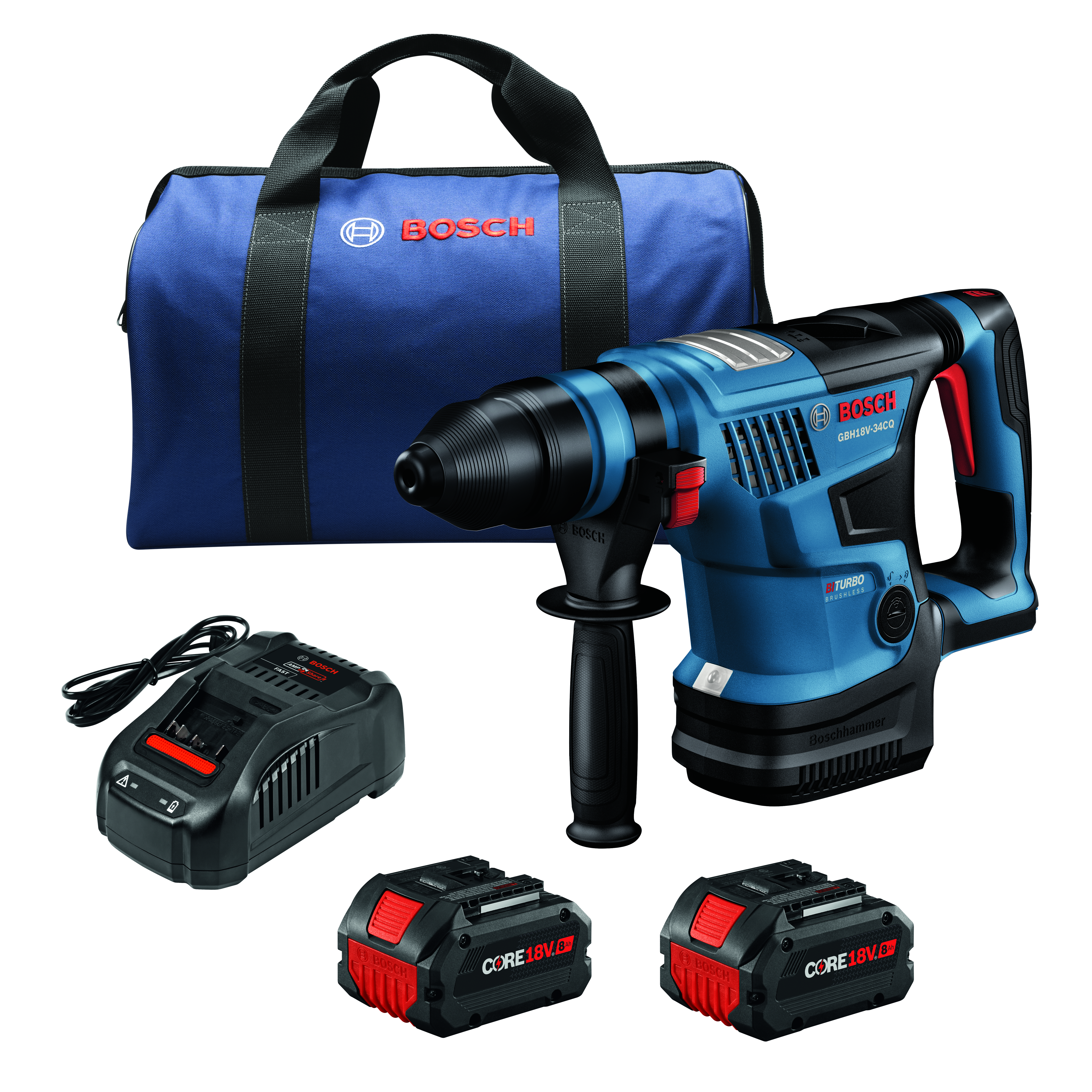 White Cap Profactor 18V Connected Ready Sds Plus Bulldog 1 1 4 Rotary Hammer W 2 Core18V 8.0 Ah Profactor Performance Batteries Bosch