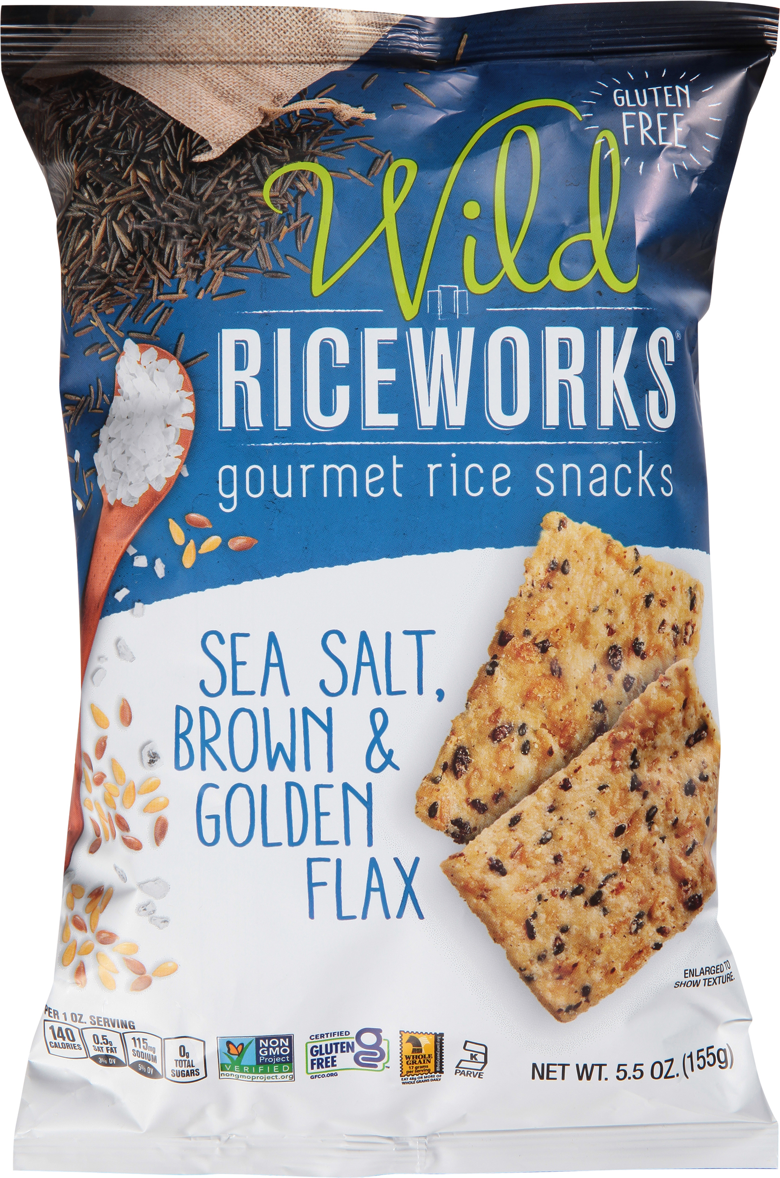 Rice Snacks, Gourmet, Sea Salt, Brown & Golden Flax