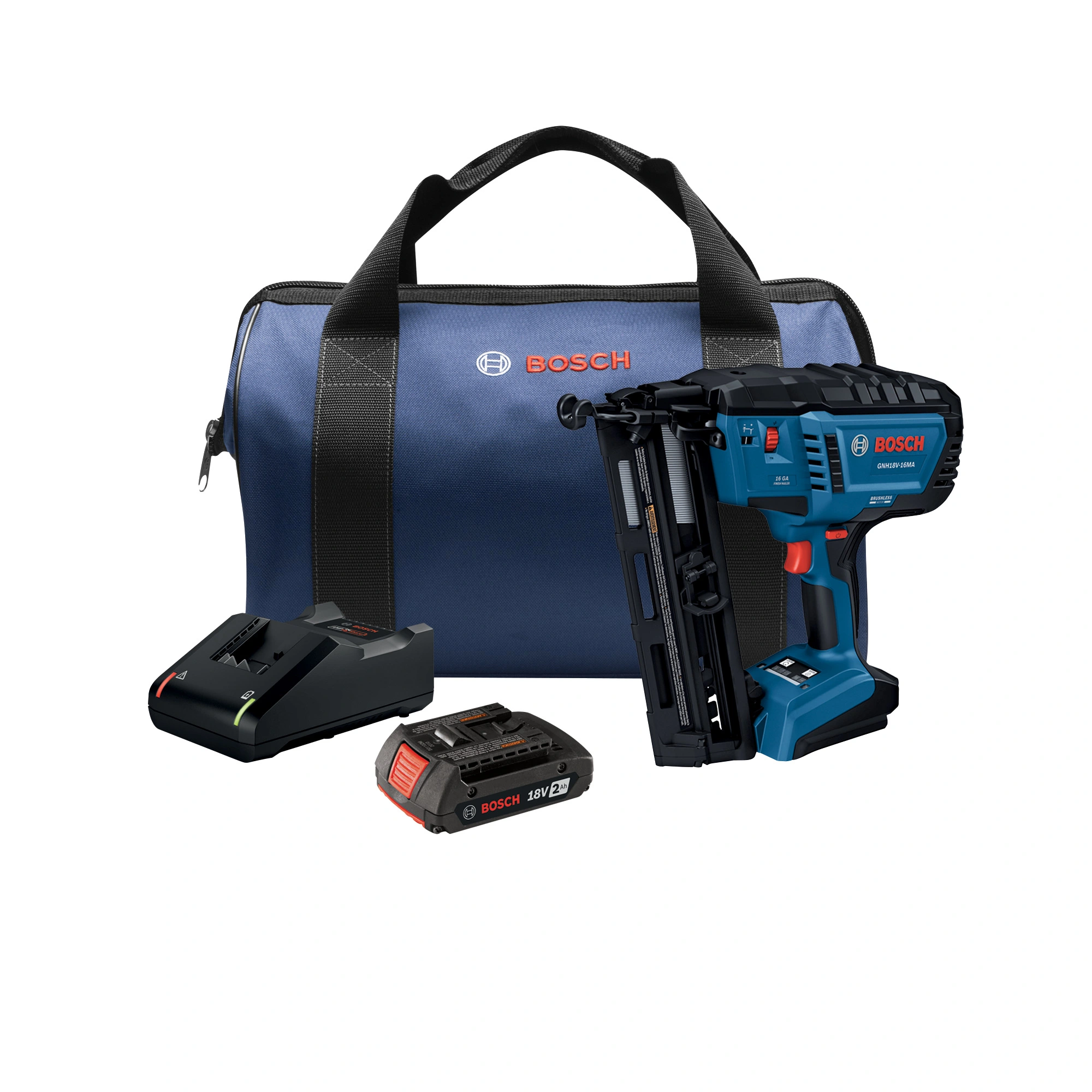 Bosch 18V 16 Gauge Brushless Angled Finish Nailer Kit with Standard Power Battery (2 Ah)