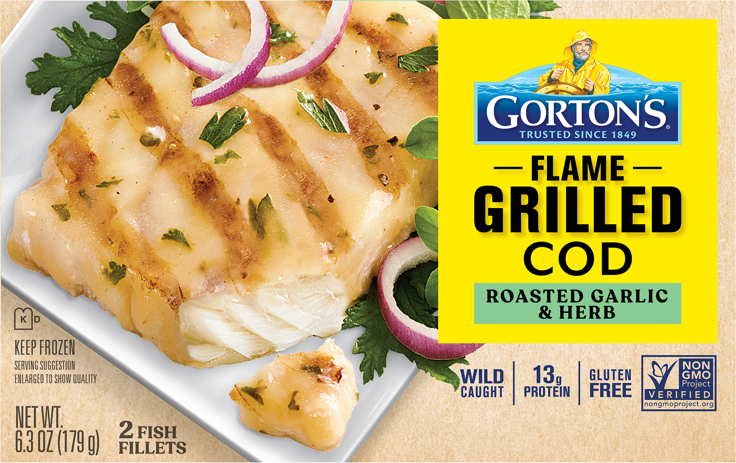 Fish Fillets, Grilled Cod, Flame,  Roasted Garlic & Herb