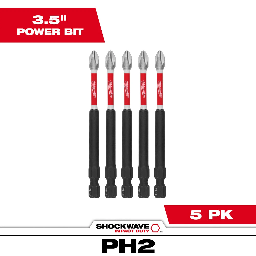 3-1/2" Shockwave Impact Phillips 2 Power Bits 5/Pk Milwaukee