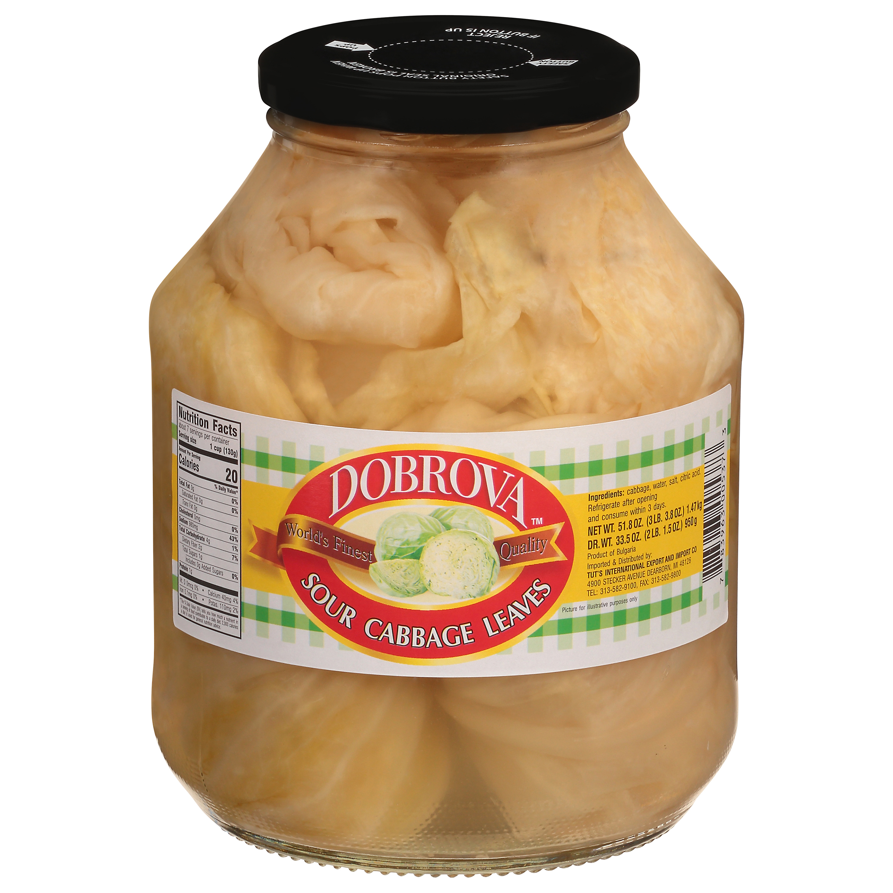 Dobrova Sour Cabbage Leaves 51.8 Oz Jar
