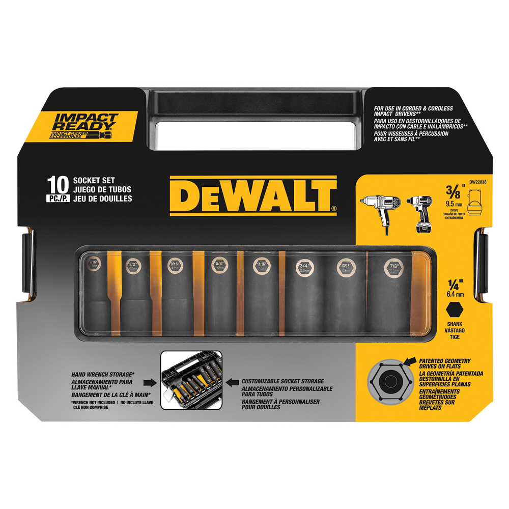 White Cap DEWALT 10 Pc 3 8 Drive Socket Set