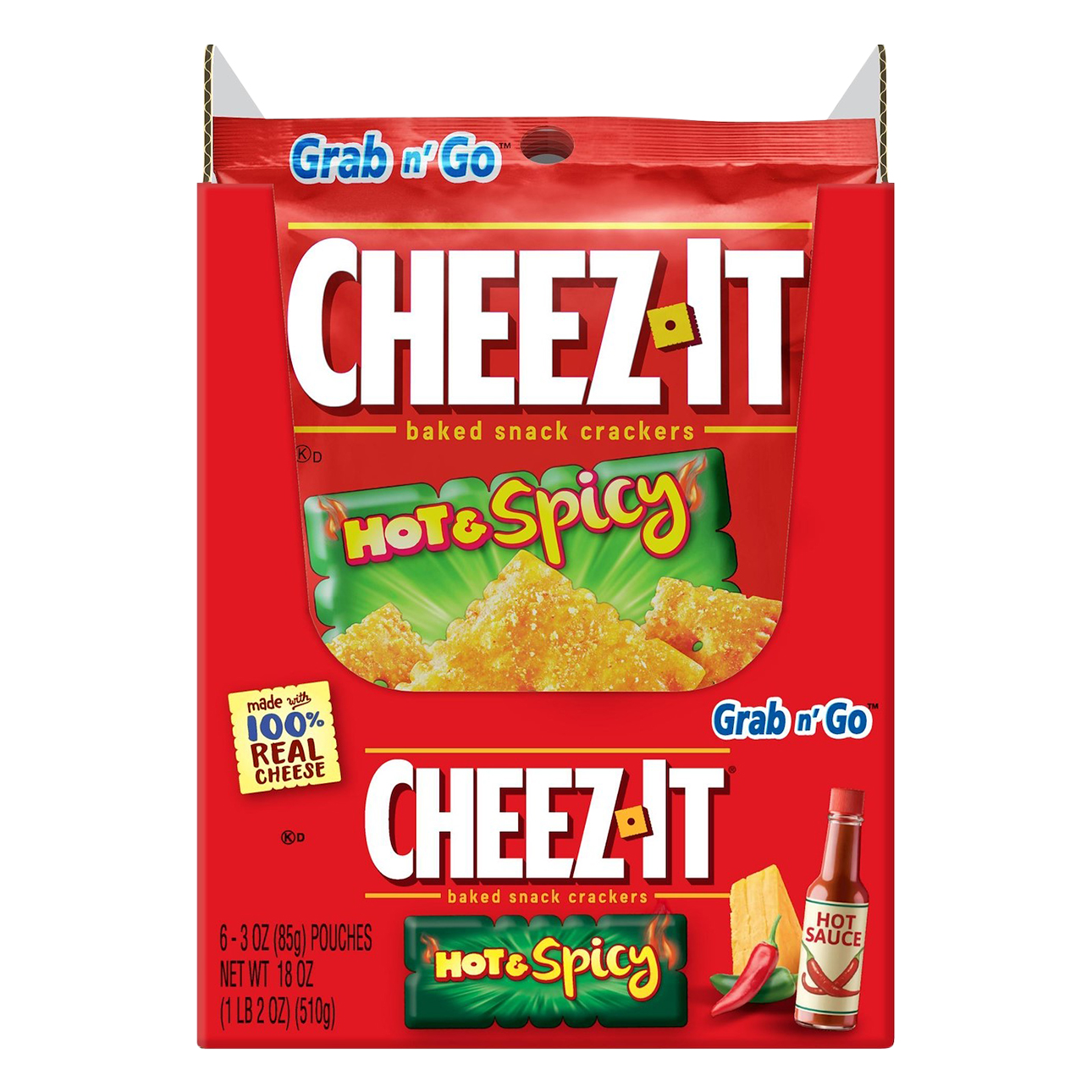 Cheez-it Grab N’ Go Hot & Spicy Baked Snack Crackers 6 - 3 Oz Pouches