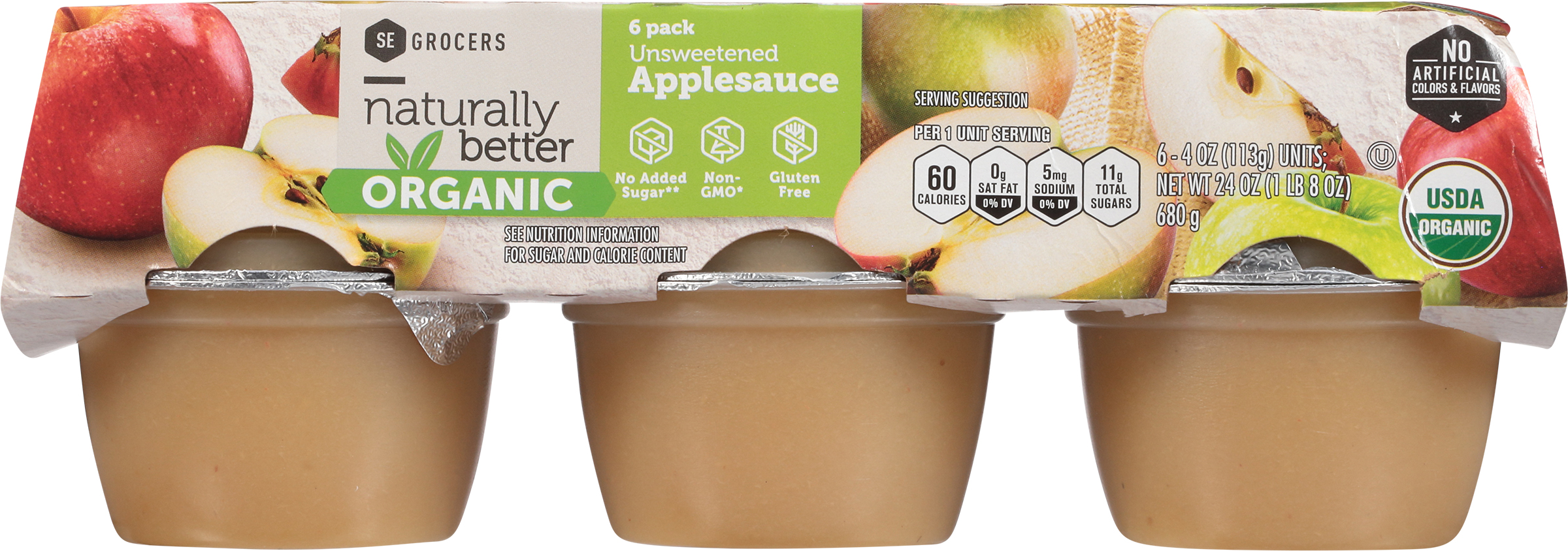 Applesauce, Organic, Unsweetened, 6 Pack