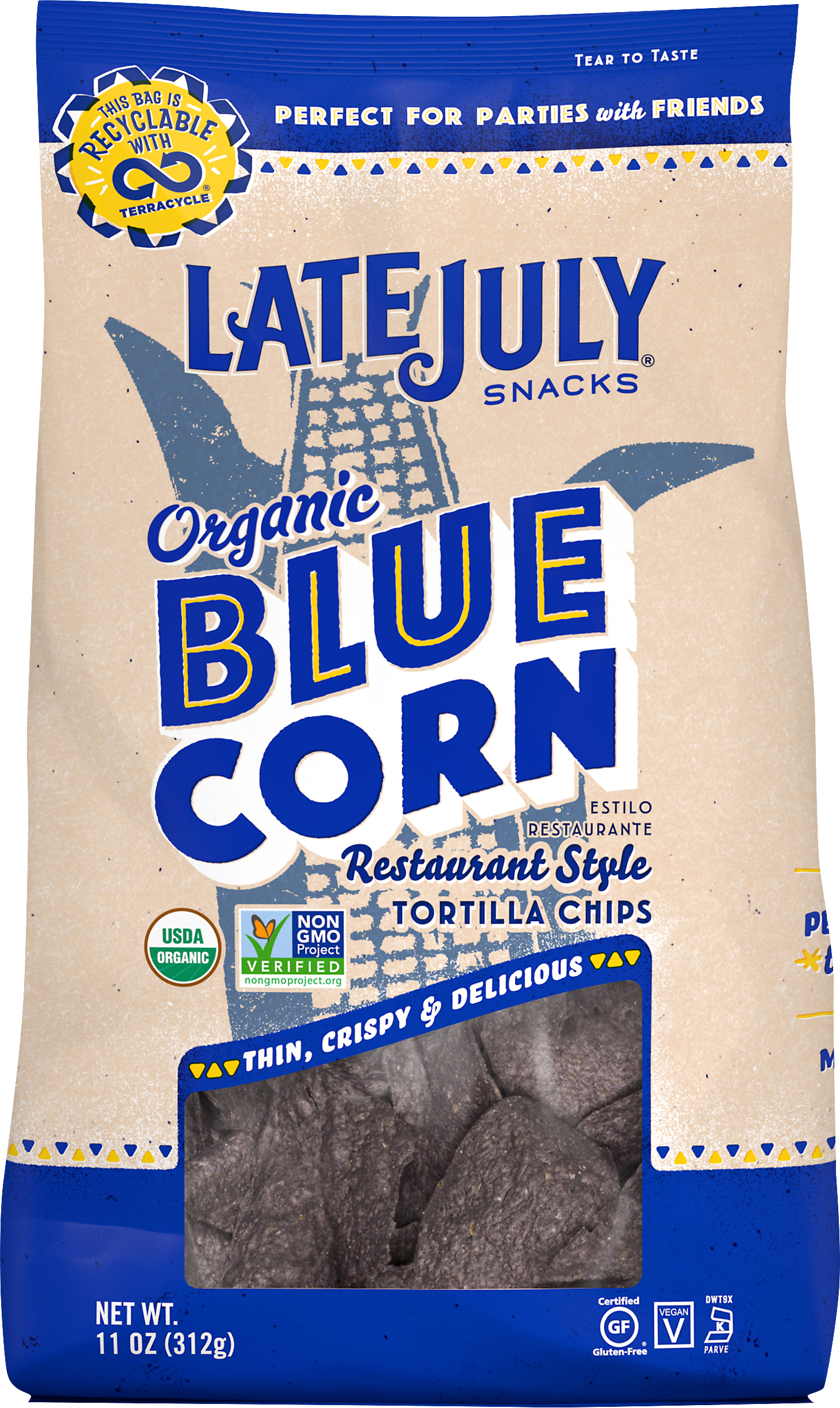 Tortilla Chips, Organic, Blue Corn, Restaurant Style