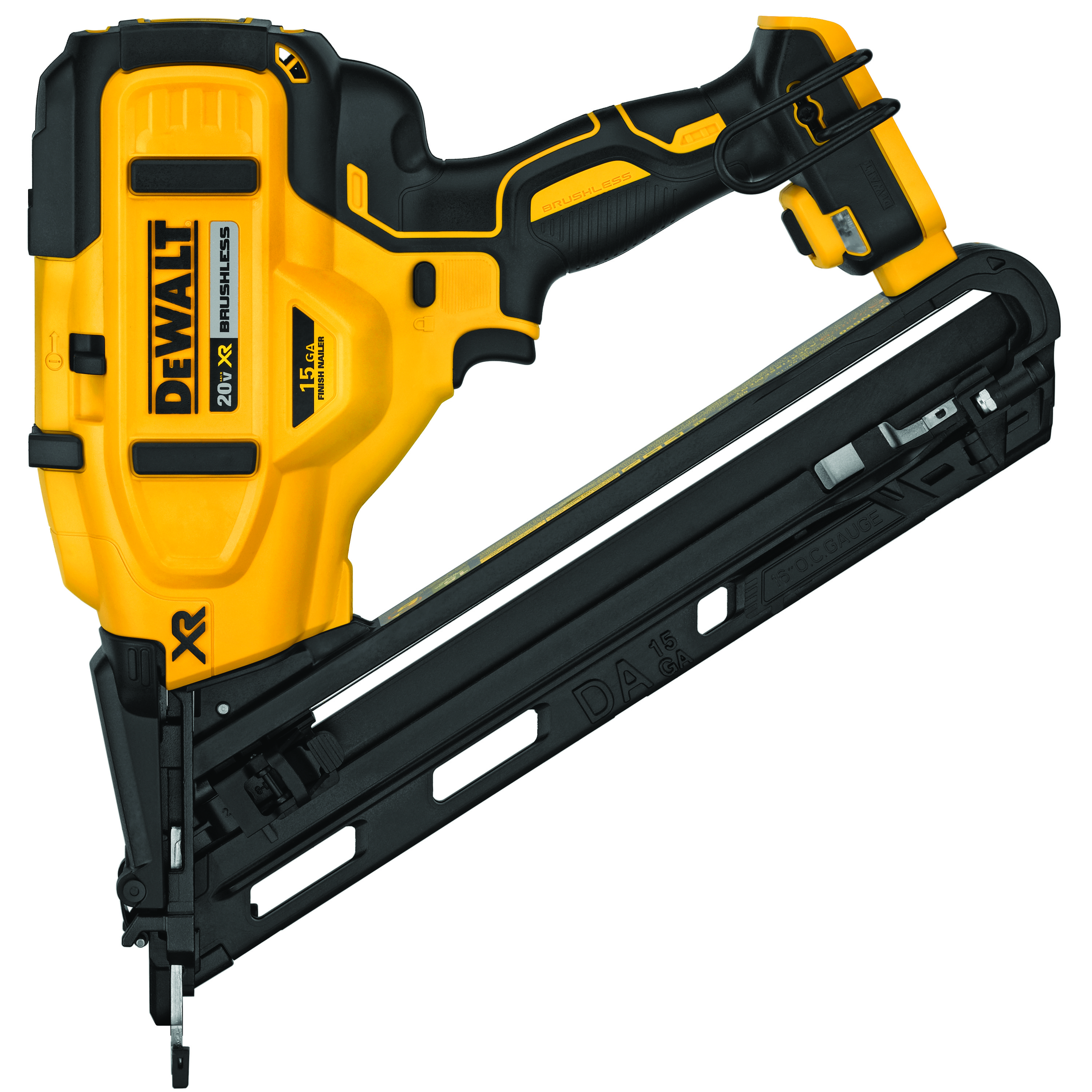 White Cap DEWALT 20V Max 15Ga Angled Finish Nailer Bare