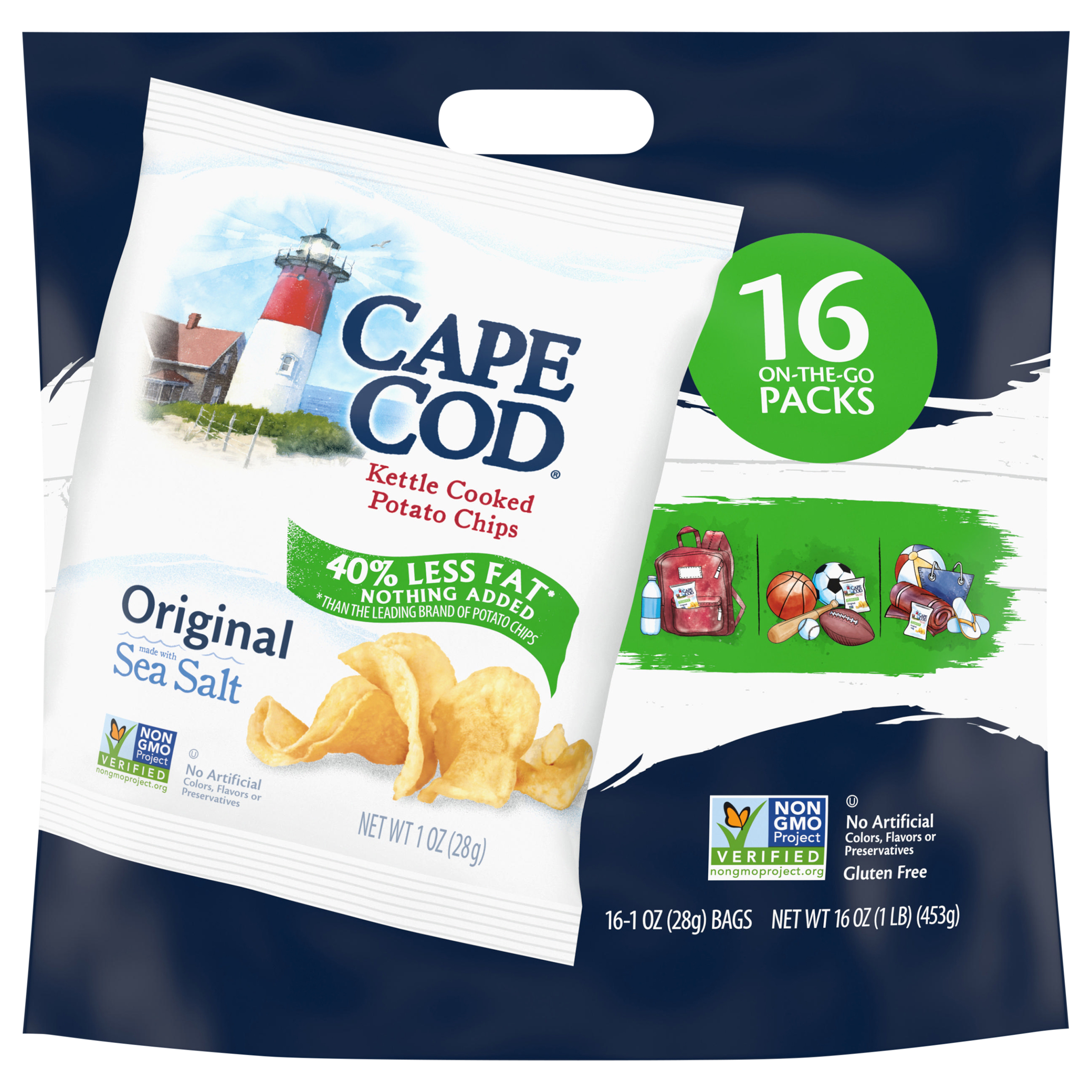 Cape Cod 16 Pack Kettle Cooked Original Potato Chips 16 - 1 Oz Bags