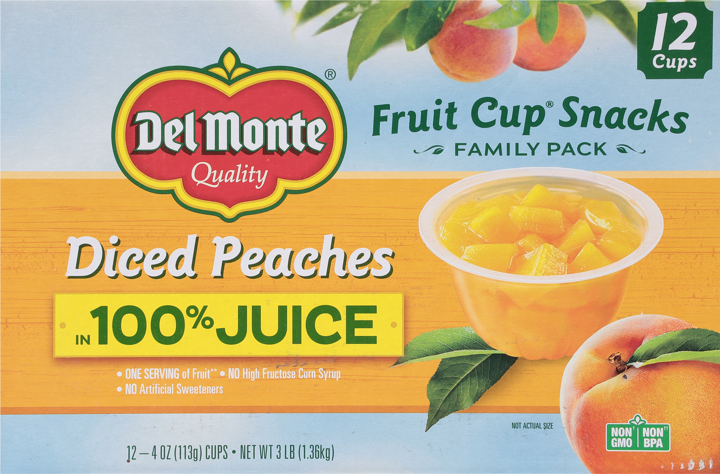 Fruit Cup Snacks, Diced Peaches, Family Pack