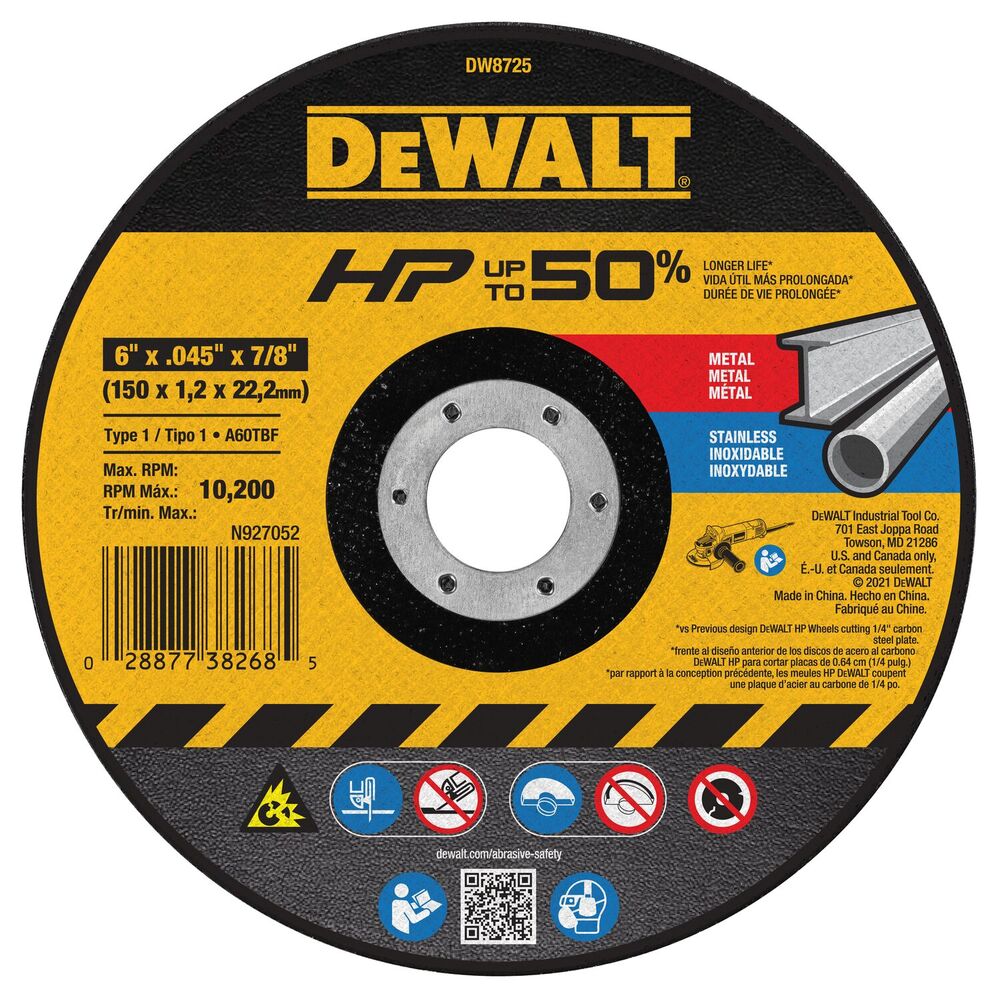 6-Inch by 0.045-Inch DEWALT DW8426H Metal Cutting Wheel 5/8-11 Arbor 