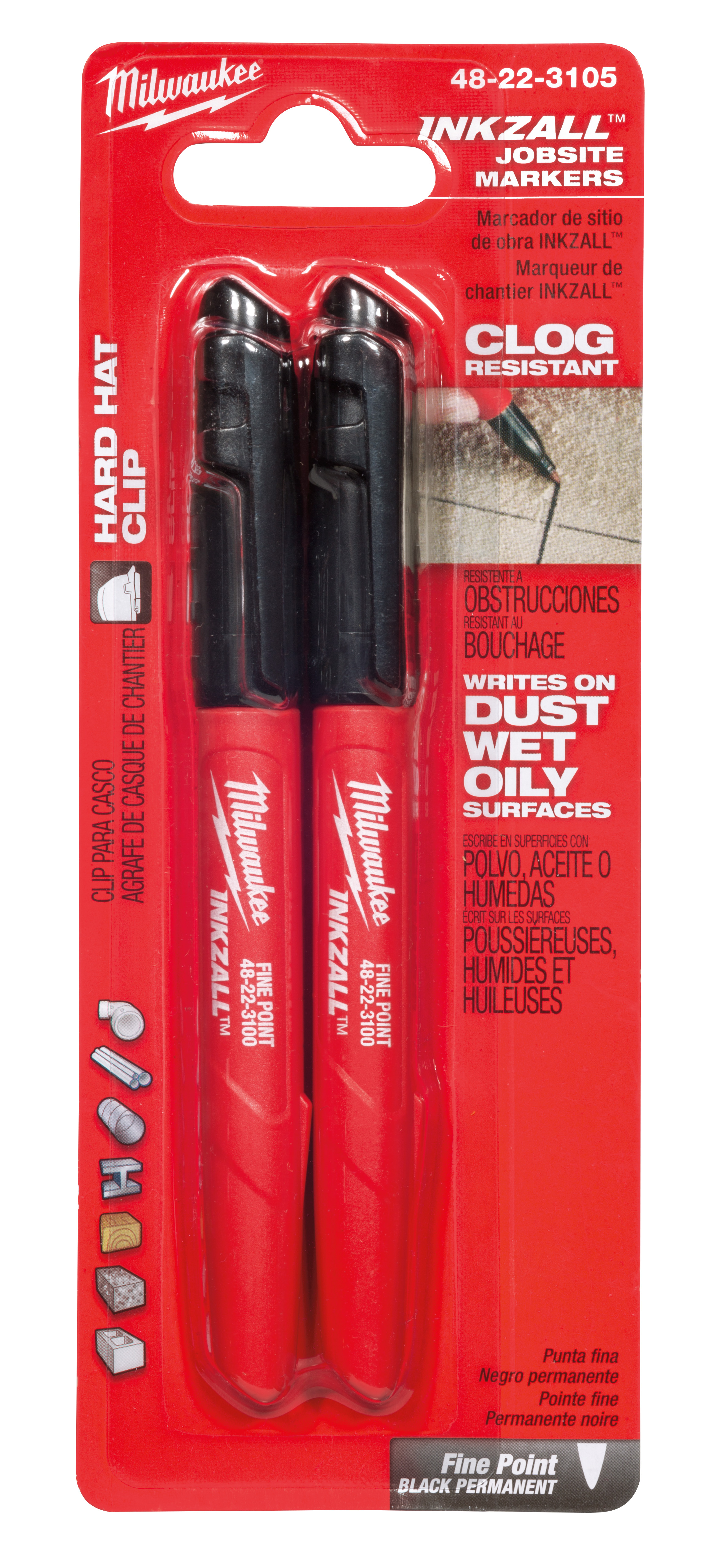 Milwaukee 48-22-3105 Inkzall Fine Point Marker, Black - 2 pack