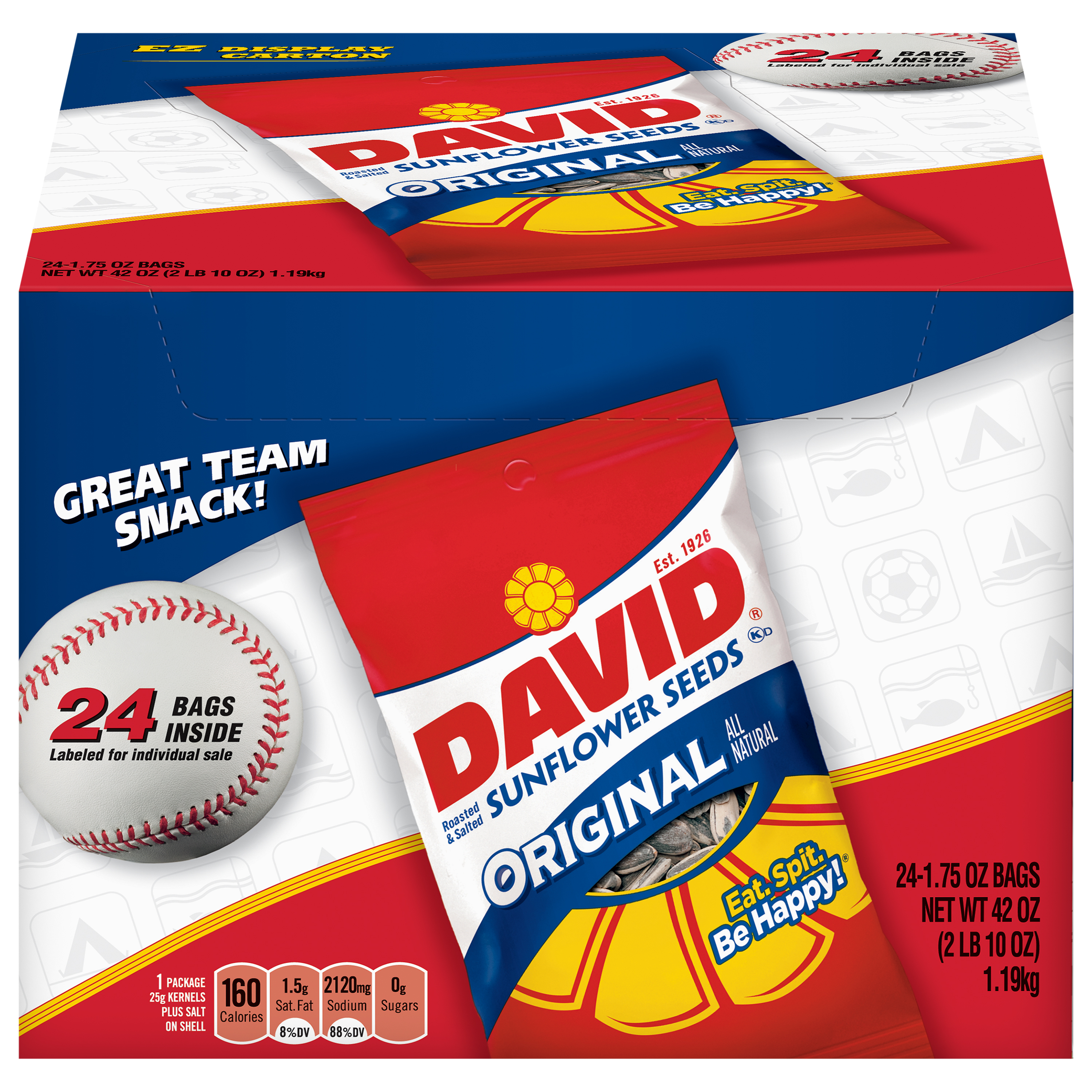 David Roasted & Salted Original Sunflower Seeds Bag 24 Ea