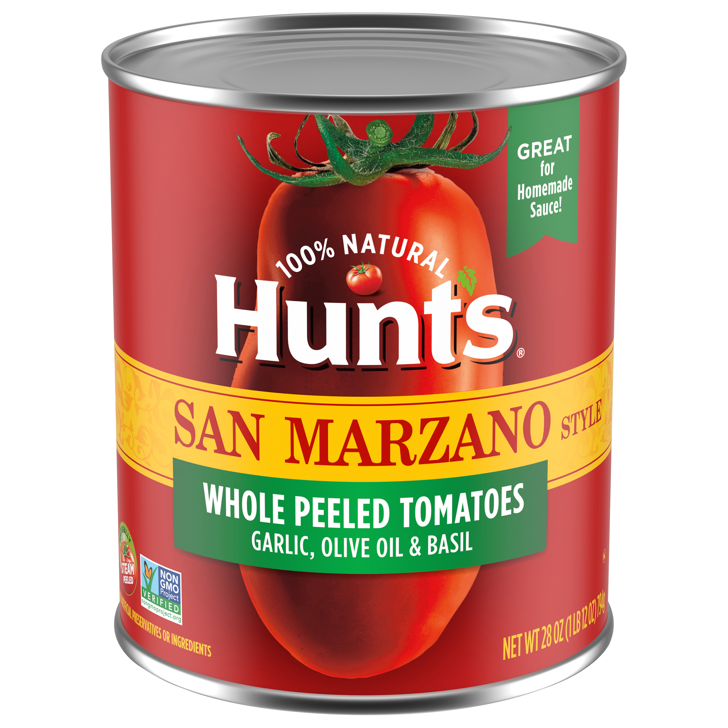 Hunt's San Marzano Style Whole Peeled Tomatoes Garlic, Olive Oil & Basil, 28 Oz.