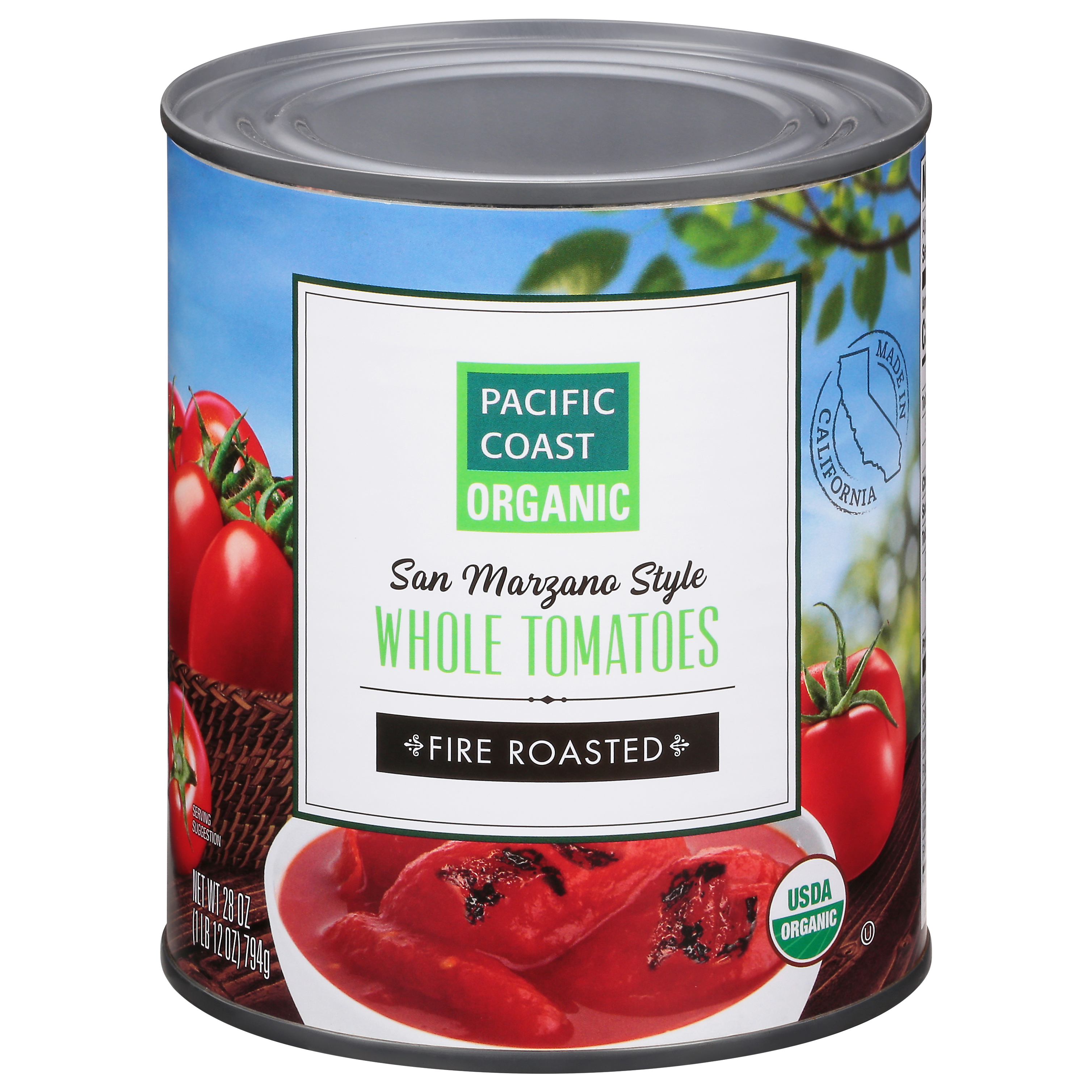 Pacific Coast Organic Whole Fire Roasted San Marzano Style Tomatoes 28 Oz