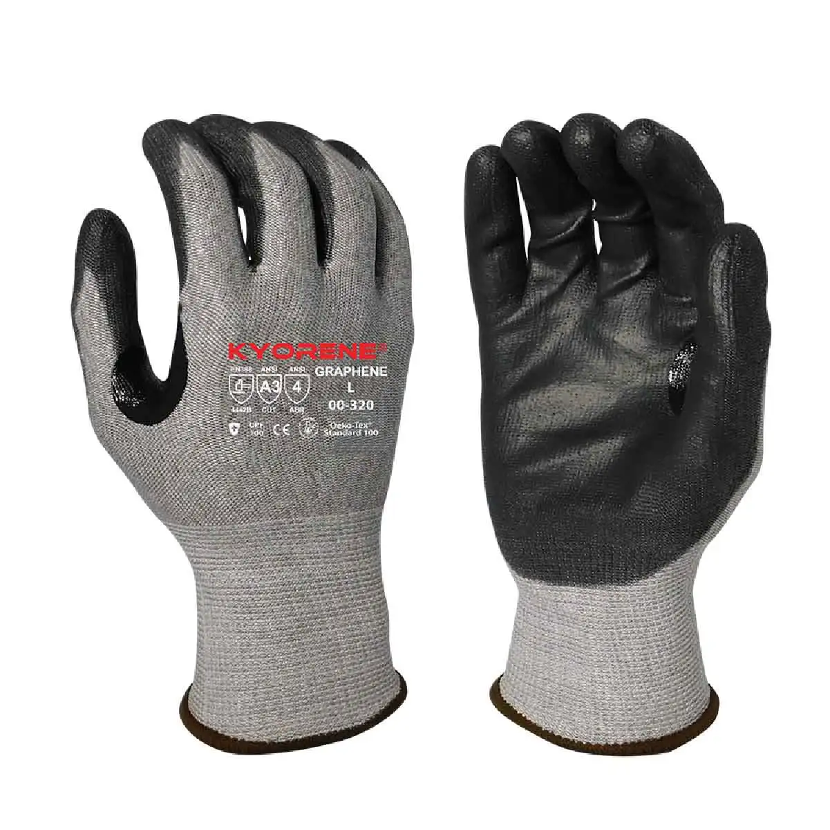 2Xl 13G Gray Kyorene Liner W/ Black Pu Palm Coating And Reinforced Thumb Crotch Ansi A3 Glove Armor Guys