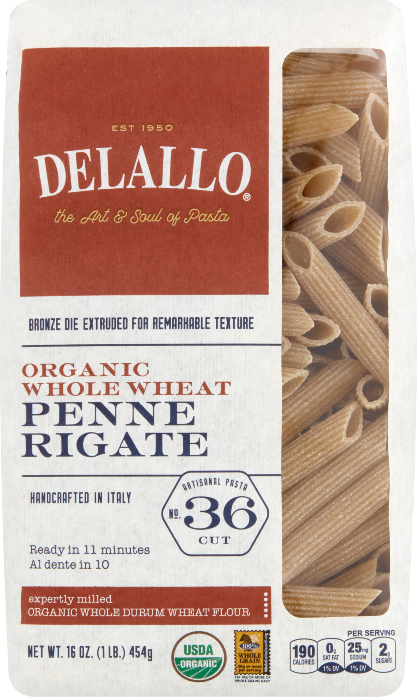 Penne Rigate, Organic, Whole Wheat, No. 36 Cut