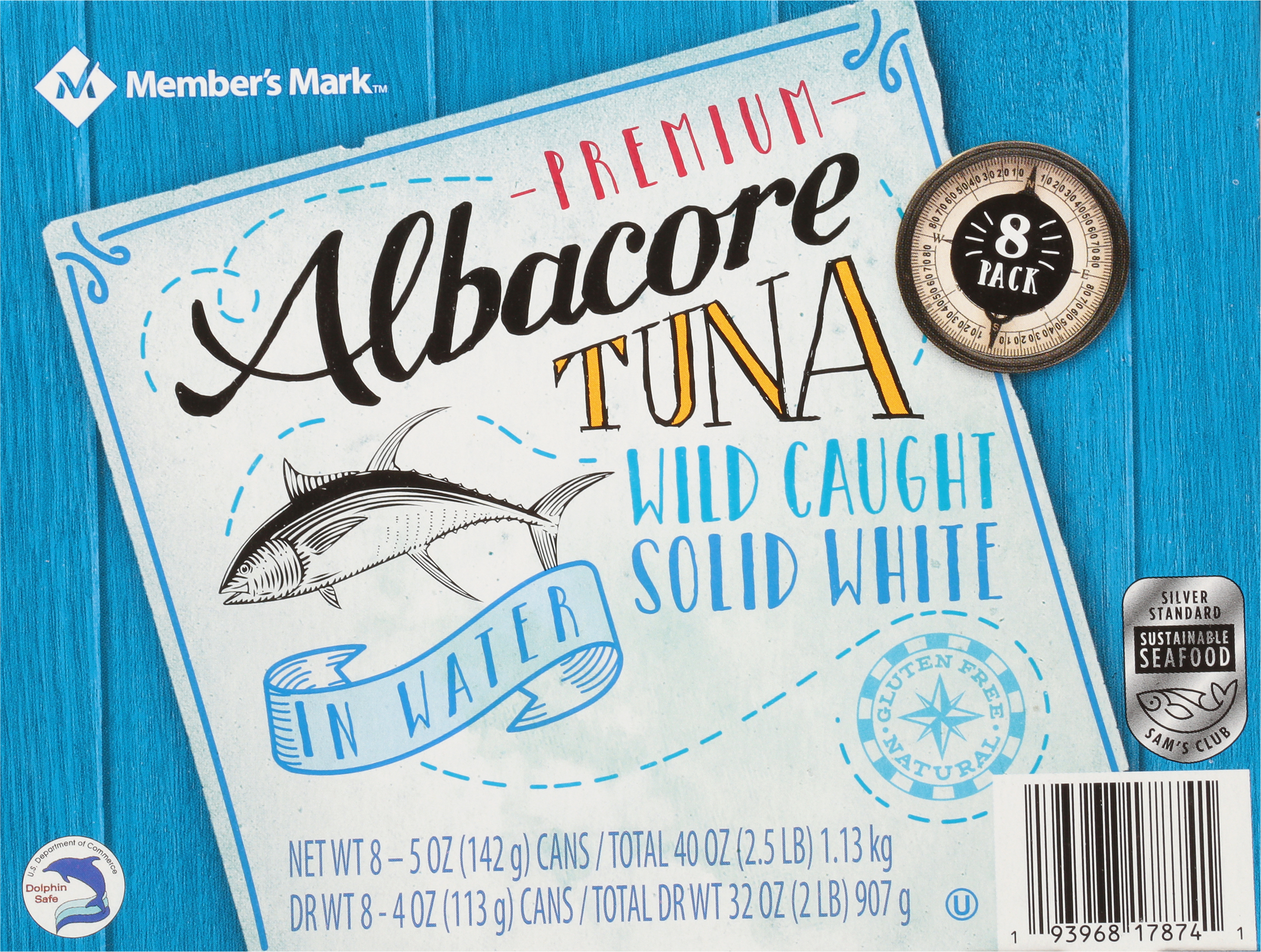 Tuna, in Water, Albacore, Solid White, 8 Pack