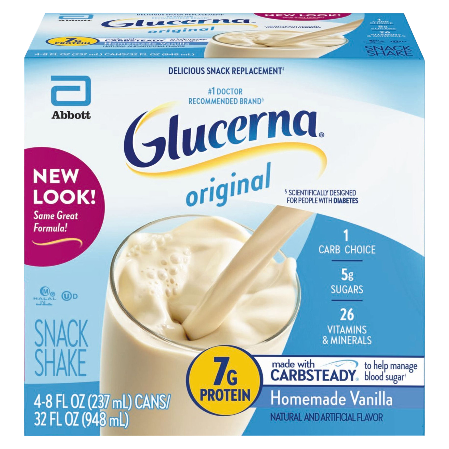 Glucerna Original Homemade Vanilla Snack Shakes 4 - 8 Fl Oz Cans