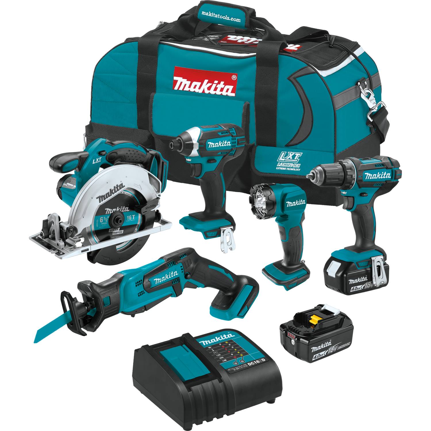 White Cap Makita 18V Lxt Lithium Ion Cordless 5 Pc. Combo Kit 4.0AH