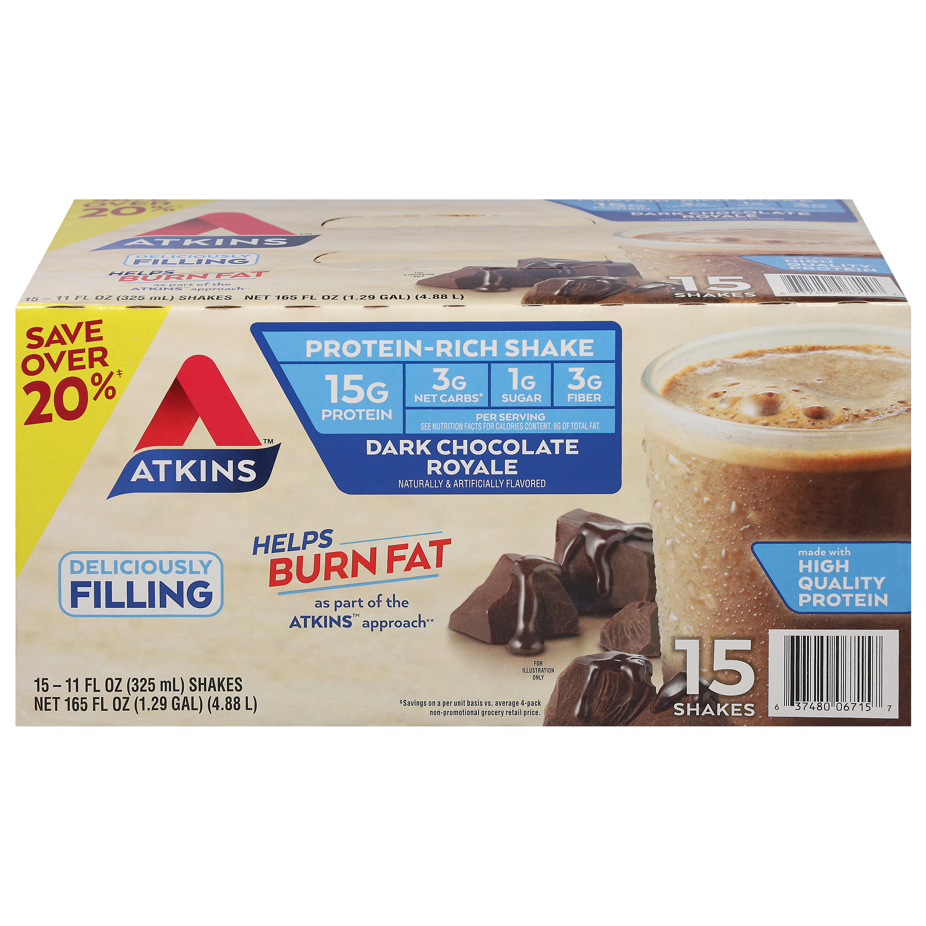 Atkins Dark Chocolate Royale Shake 15 - 11 Fl Oz Packs