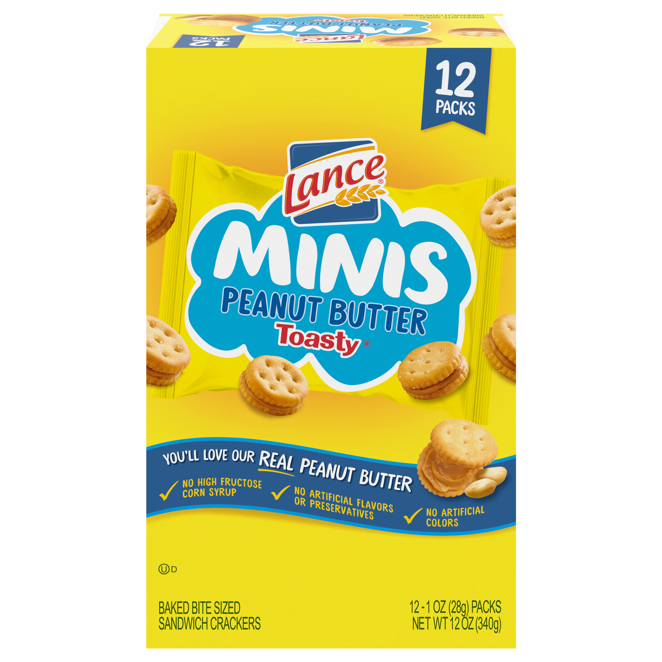 Lance Toasty Minis Peanut Butter Sandwich Crackers 12 - 1 Oz Packs
