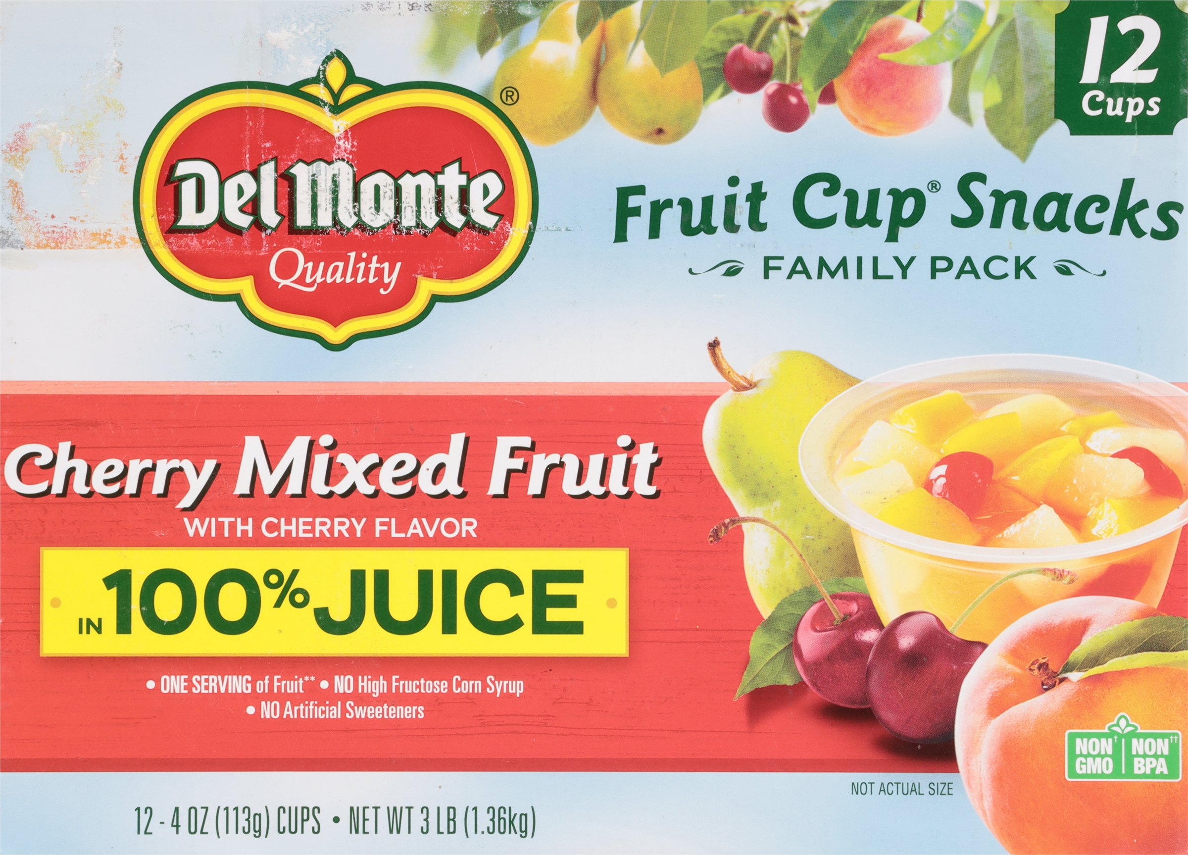 Fruit Cup Snacks, Cherry Mixed Fruit, In 100% Juice, Family Pack