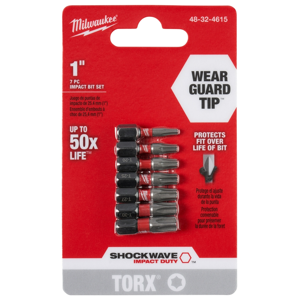 Milwaukee Shockwave Impact Duty 1" Alloy76 Steel Torx 7-Piece Insert Bit Set