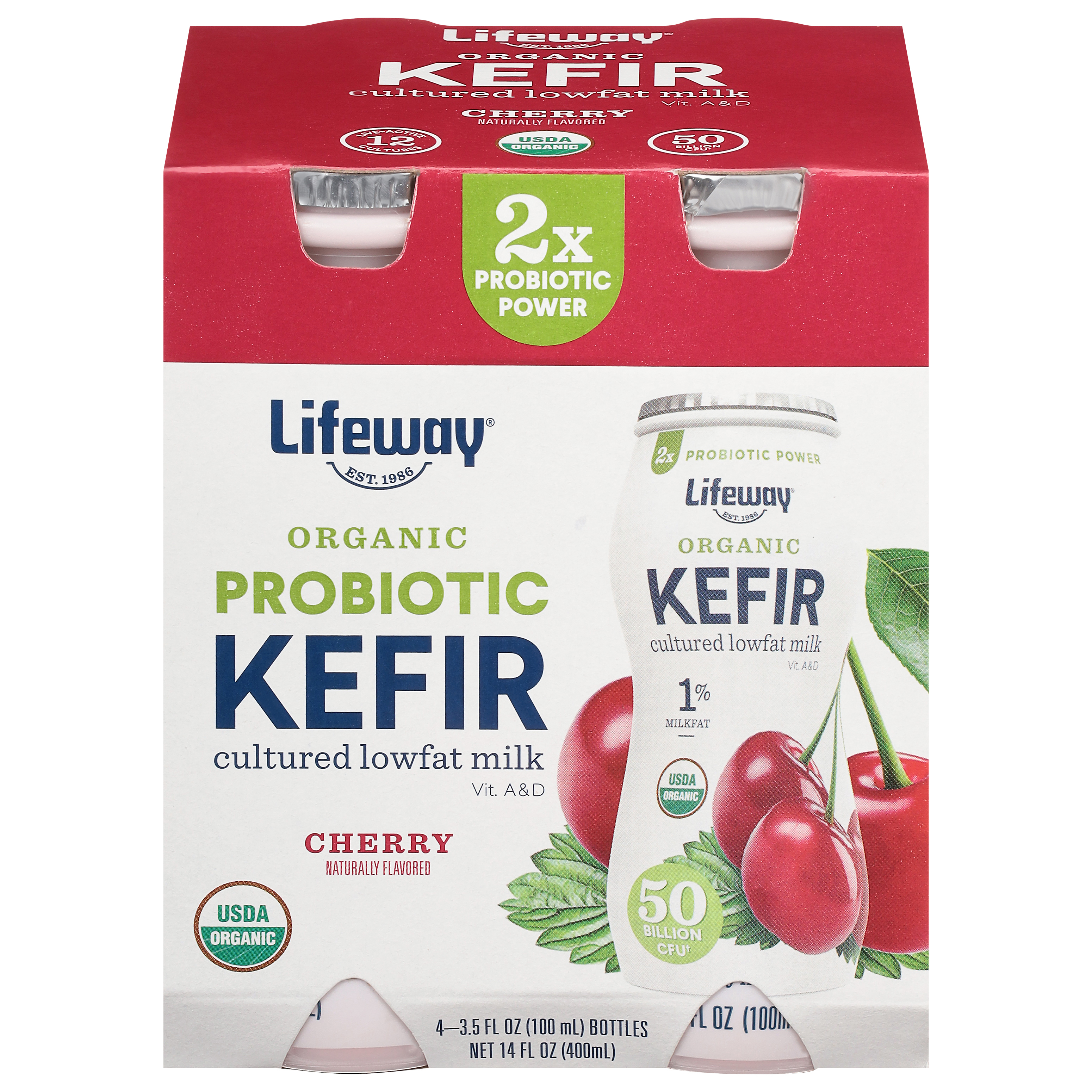 Lifeway Lowfat Cultured Cherry Kefir 4 - 3.5 Fl Oz Bottles