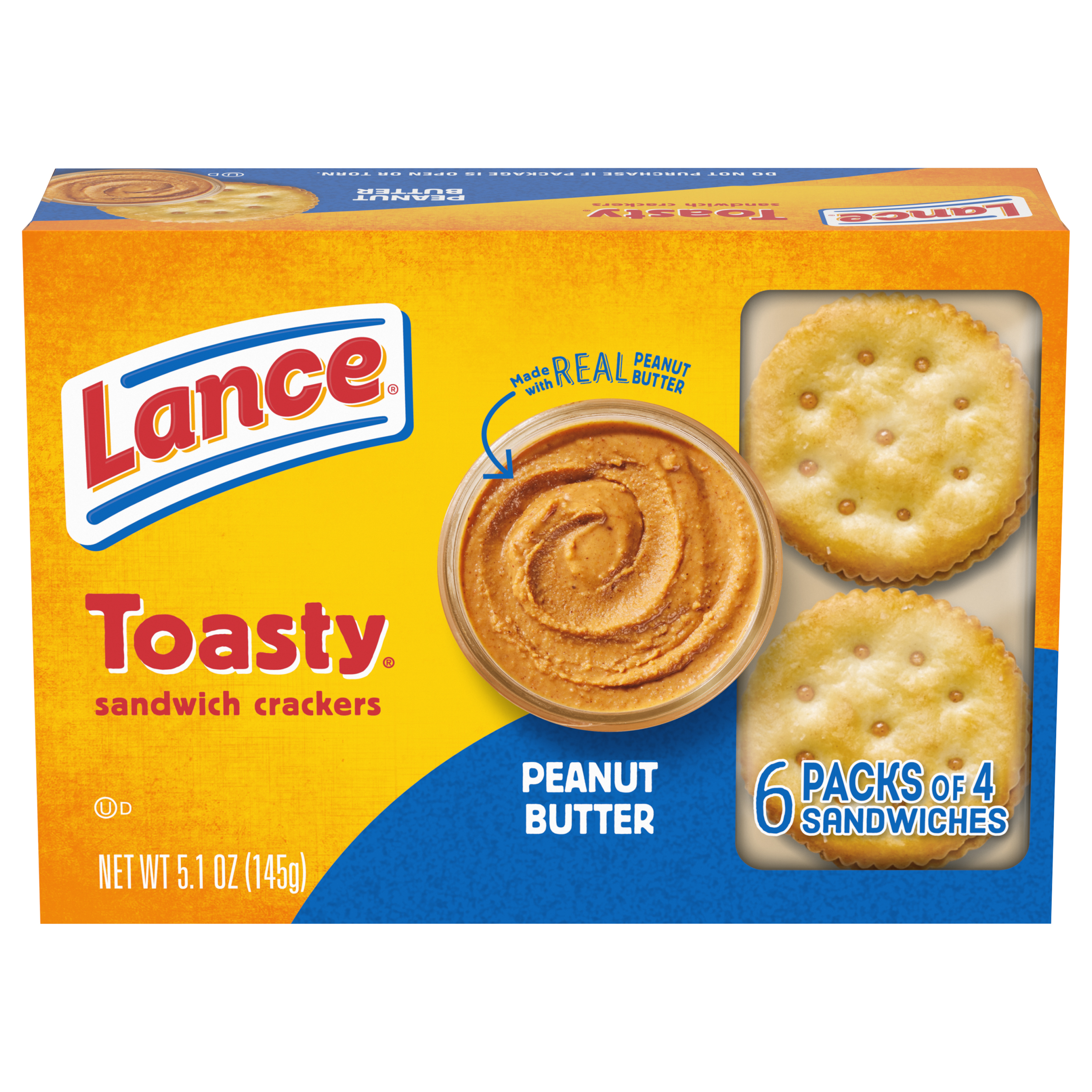 Sandwich Crackers, Peanut Butter, Toasty, 6 Packs