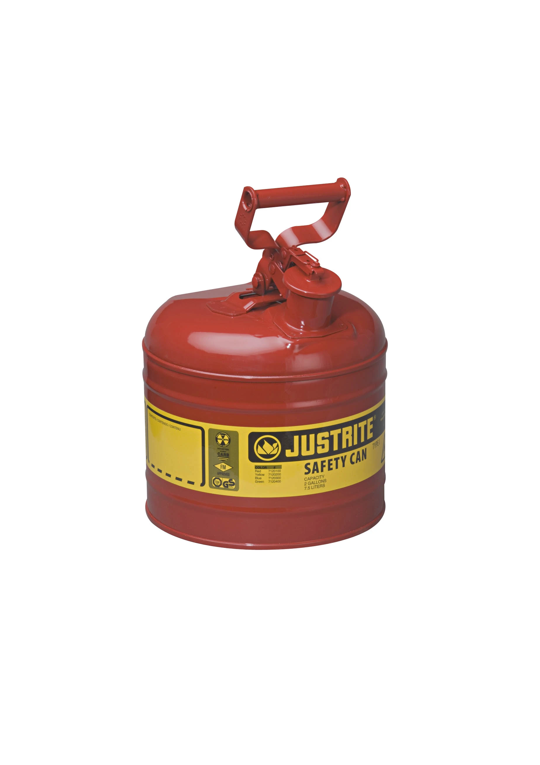 Justrite 2 gal Type I Red Safety Gas Can