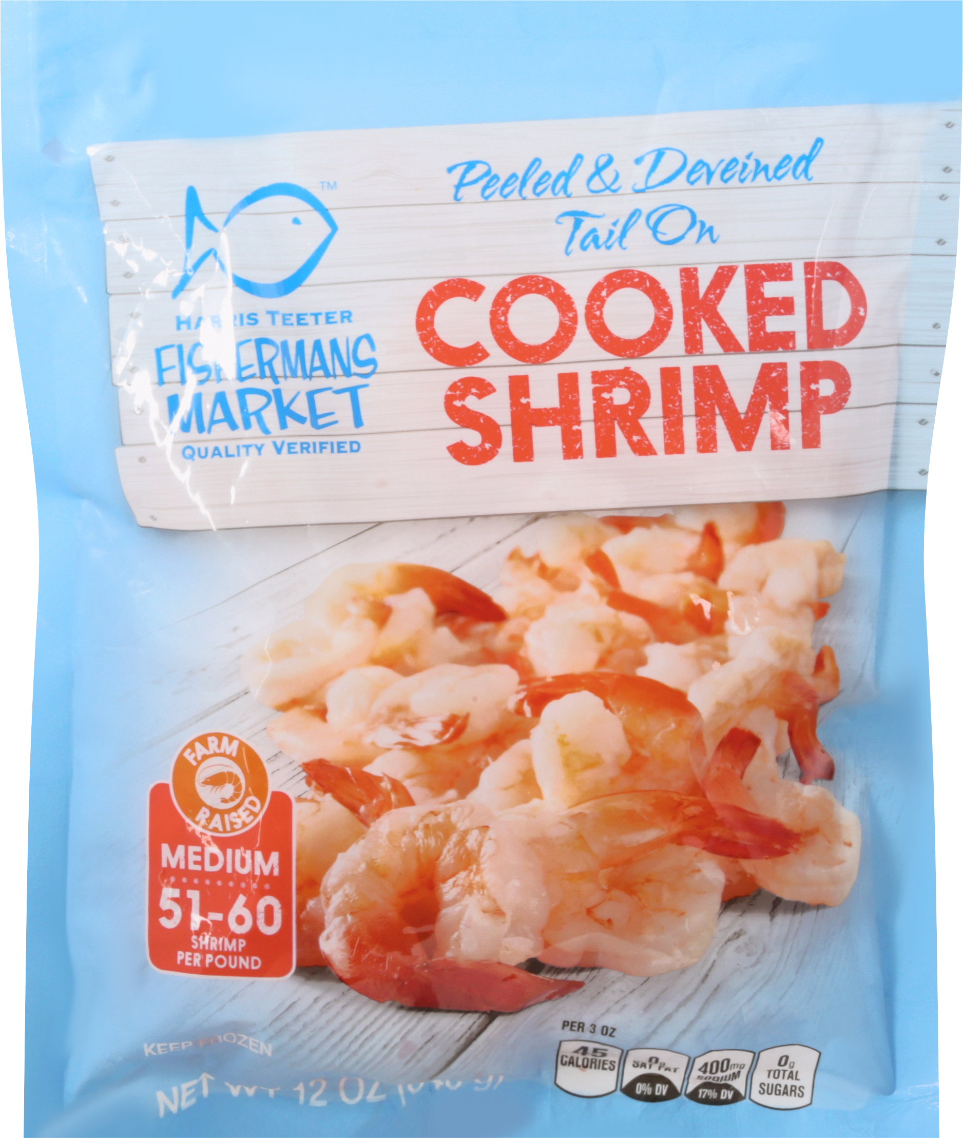 Cooked Shrimp, Peeled & Deveined Tail On, Medium