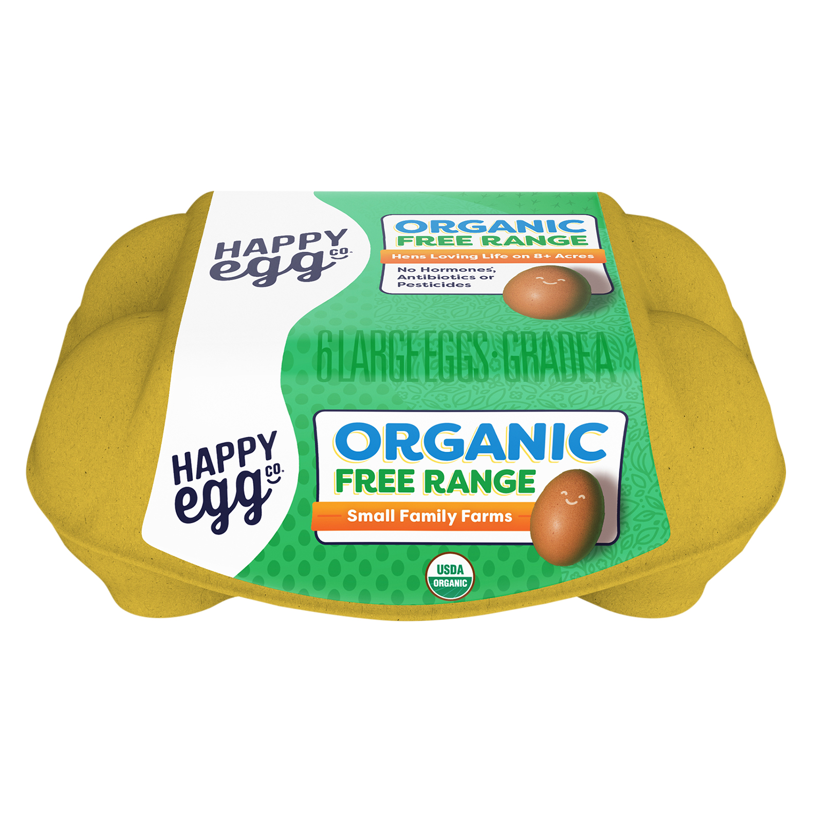 Happy Egg Large Brown Organic Free Range Eggs, Grade A Eggs, 6 Count