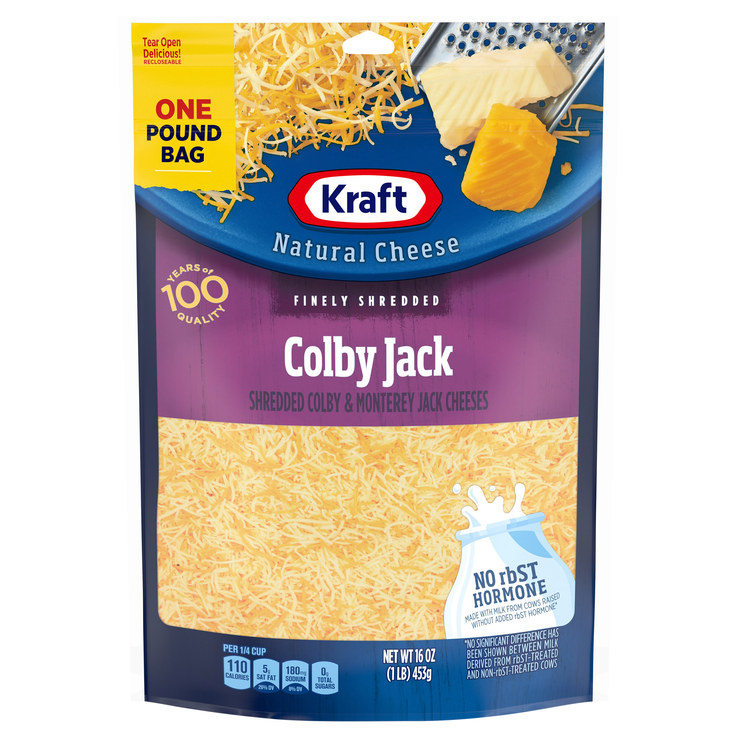 Cheese, Natural, Colby Jack, Finely Shredded, One Pound Bag