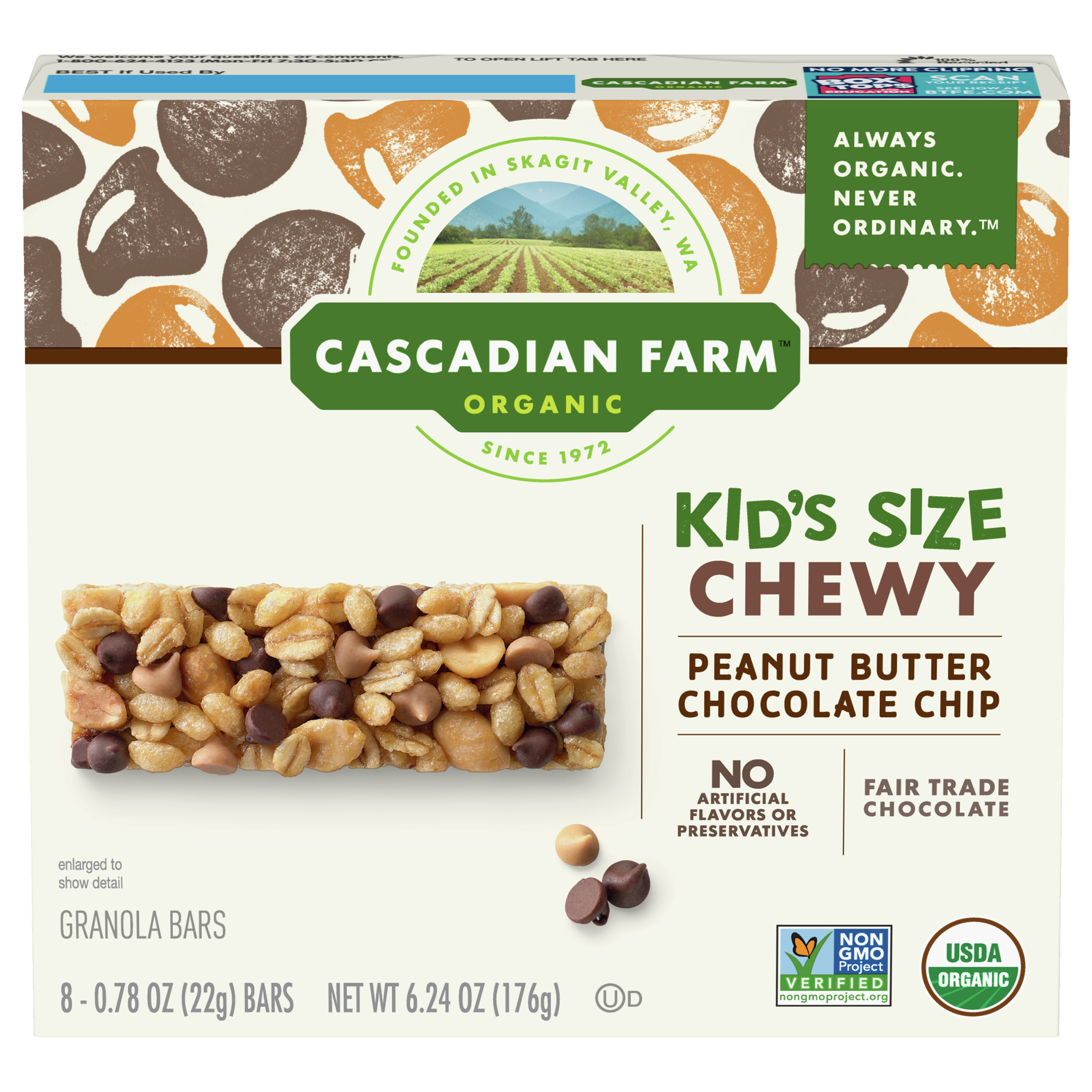 Cascadian Farm Kid's Size Organic Chewy Peanut Butter Chocolate Chip Granola Bar