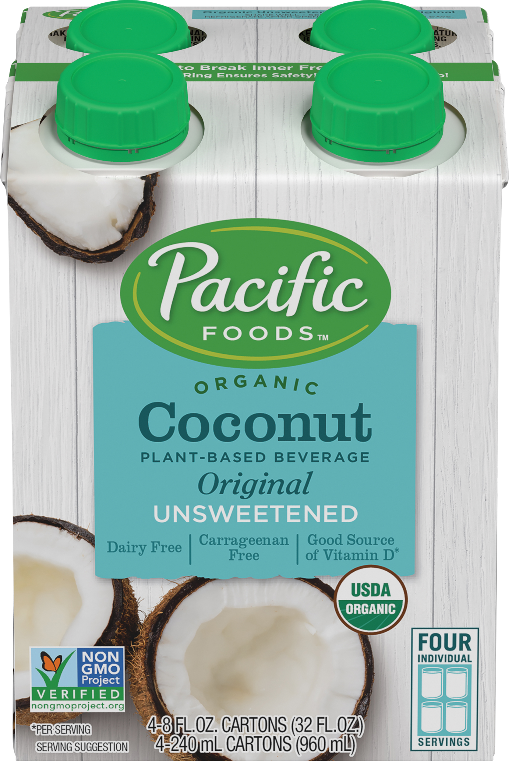 Coconut Beverage, Organic, Plant-Based, Original, Unsweetened, 4 Pack