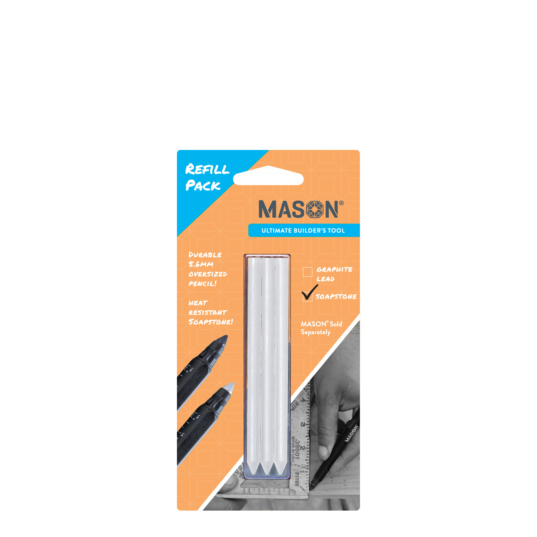 Black Aluminum 6 IN 1 Builder's Tool w/ Refill Pack Pencil Soapstone  Scriber Faro Tools - White Cap